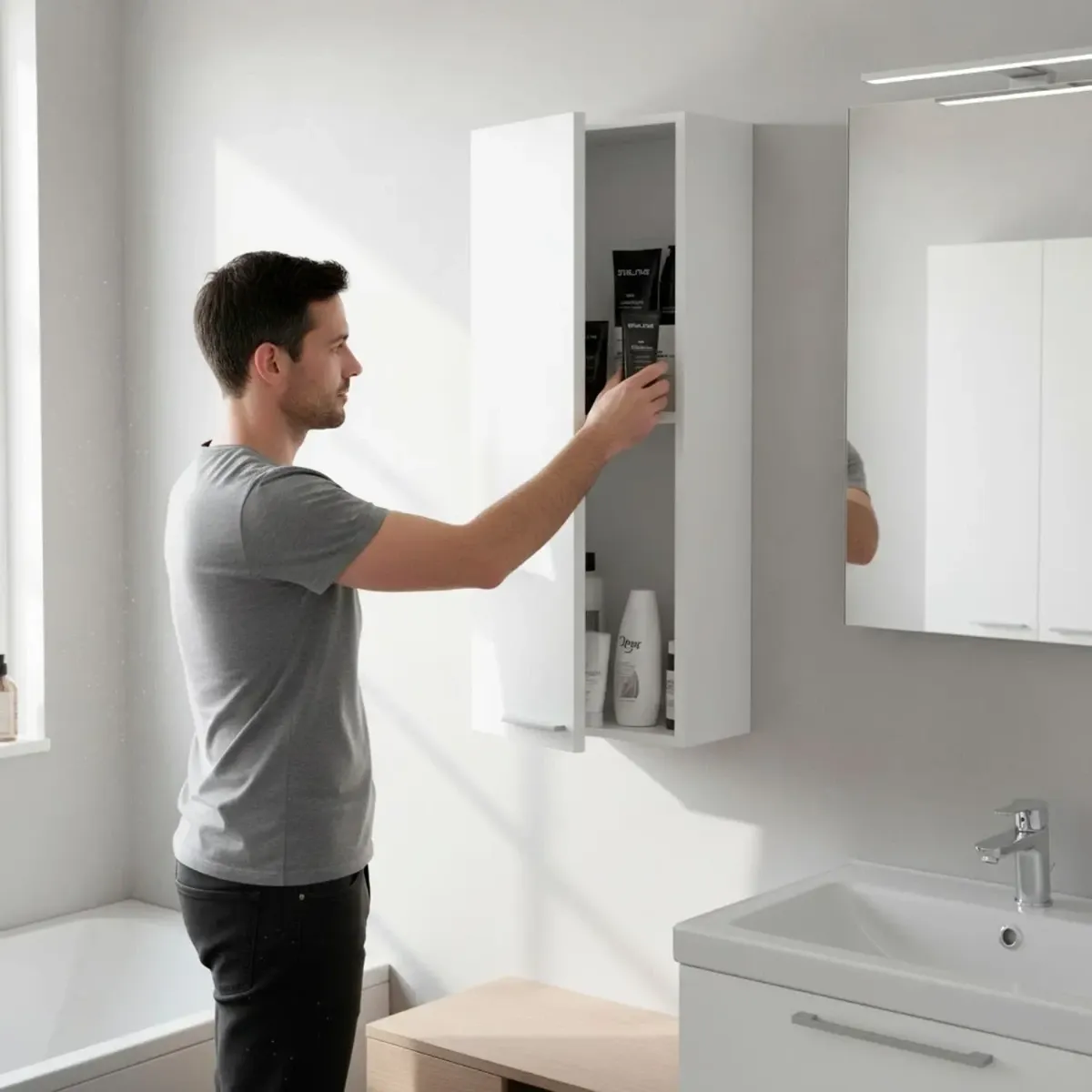 Pensile Da Bagno Sospeso Con 1 Anta E Ripiano Regolabile Mobile Armadietto Moderno Colonna Scaffale Salvaspazio Da Parete In Melamina Design Moderno 