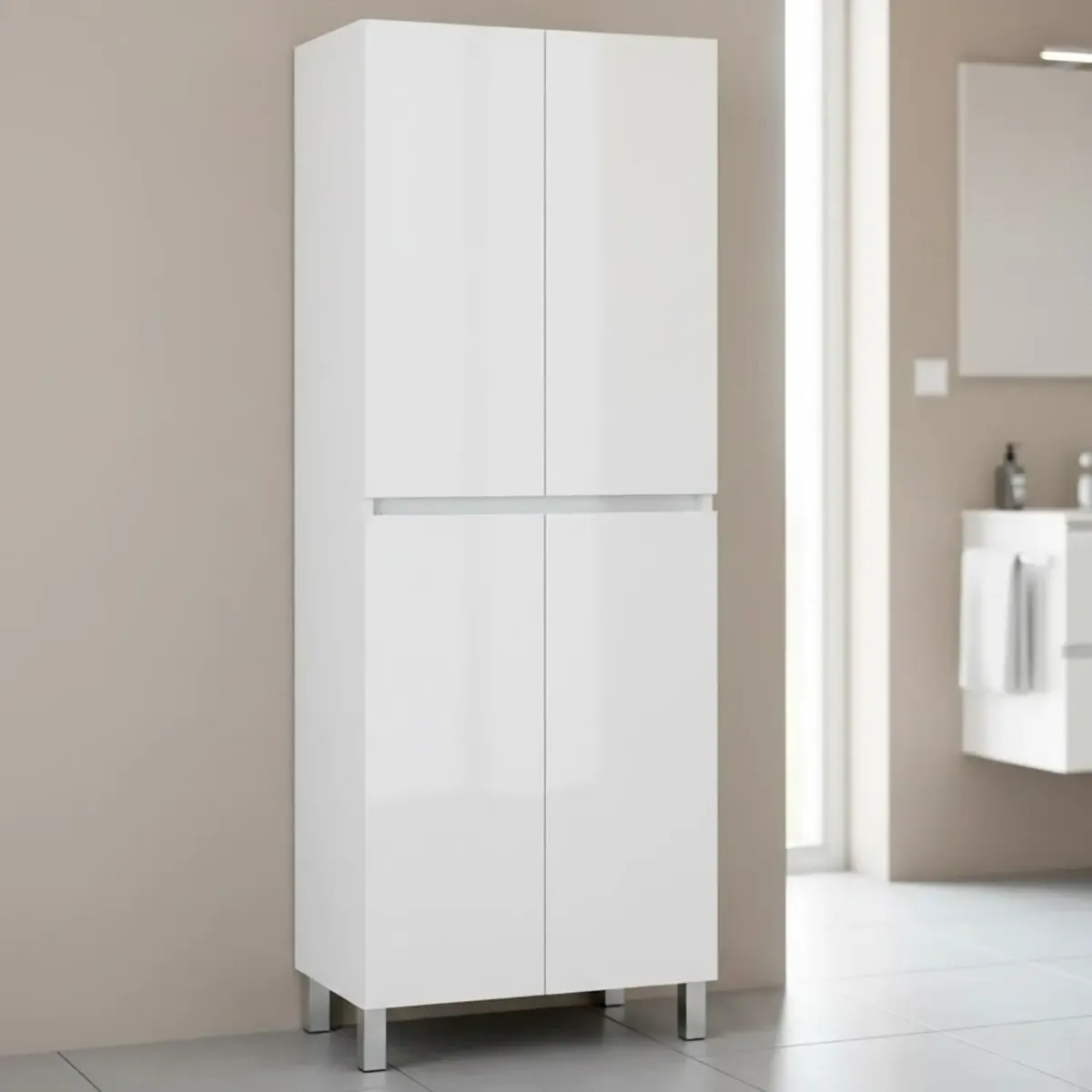 Colonna Bagno 4 Ante Con Ripiani Regolabili Mobile Alto Salvaspazio Design Moderno Elegante Ideale Per Bagno Lavanderia Ripostiglio