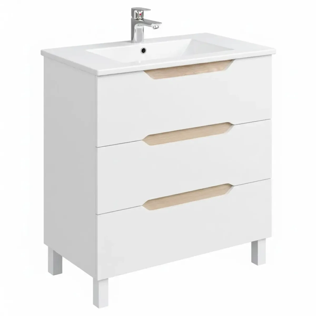 Mobile Bagno A Terra Con 3 Cassettoni Soft Close E Lavabo In Ceramica Monoforo Con Troppopieno Incluso Mobiletto Design Moderno Ed Elegante Salvaspazio 80 x 45 x 86 Cm