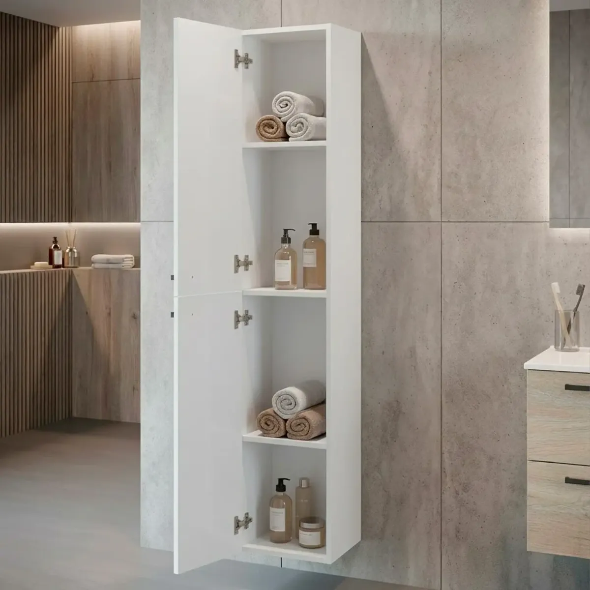 Mobile Bagno Sospeso Armadietto A Colonna Armadio Pensile Sospesa 2 Ante 4 Ripiani Arredamento Bagno Lavanderia Elegante Moderno Minimal