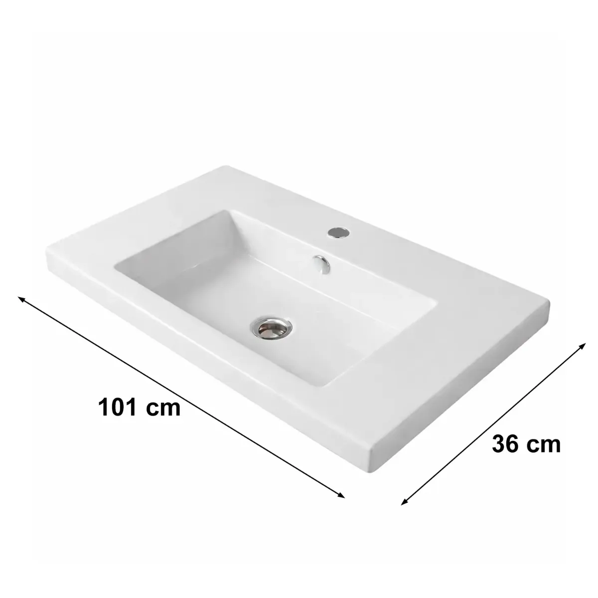 Lavabo Da Incasso Rettangolare Lavandino Bagno In Ceramica Design Moderno Elegante Per Top Bagno 101 x 36 cm