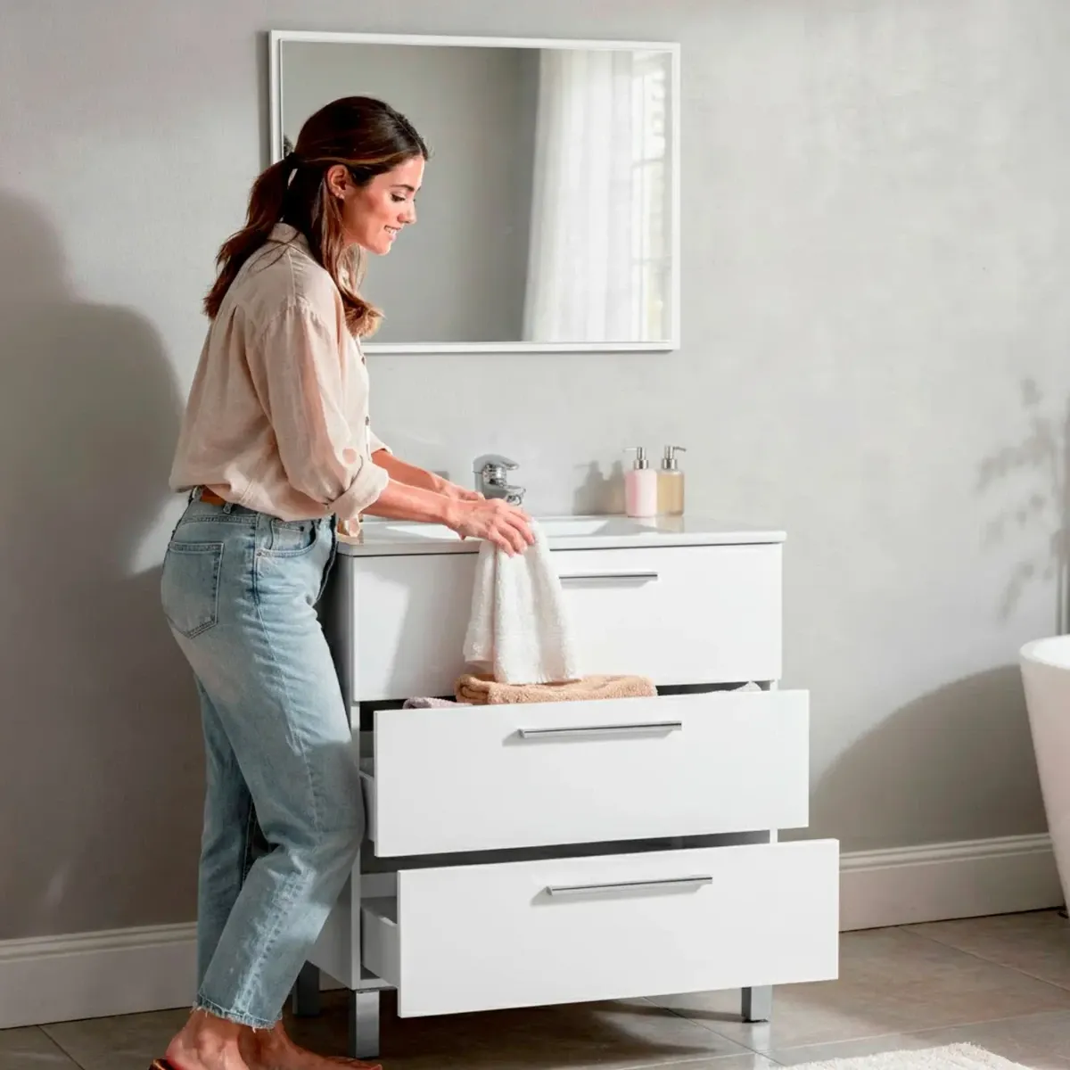 Mobile Bagno A Terra Con 3 Cassetti Lavabo In Ceramica E Specchio 77 x 50 Cm Inclusi Design Moderno Salvaspazio Elegante E Funzionale 80 x 45 x 86 Cm