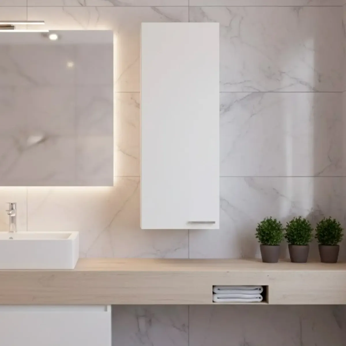 Pensile Da Bagno Sospeso Con 1 Anta E Ripiano Regolabile Mobile Armadietto Moderno Colonna Scaffale Salvaspazio Da Parete In Melamina Design Moderno 