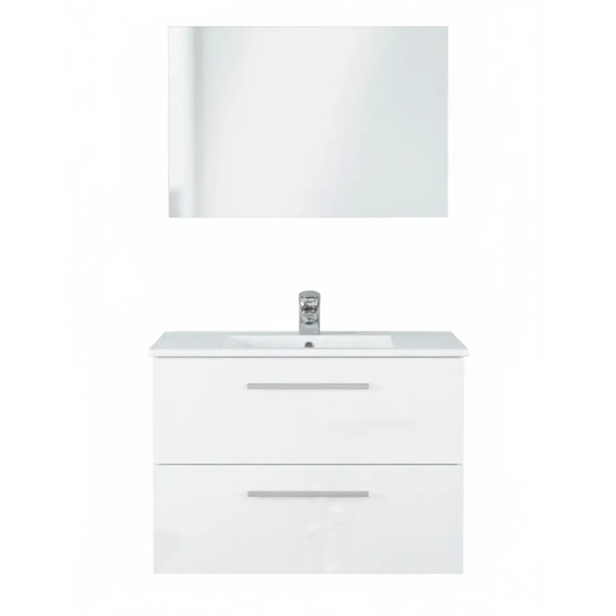 Mobile Mobiletto Bagno Sospeso Con 2 Cassettoni Soft Close E Lavabo in Ceramica Monoforo Con Troppopieno E Specchio Design Moderno Minimal