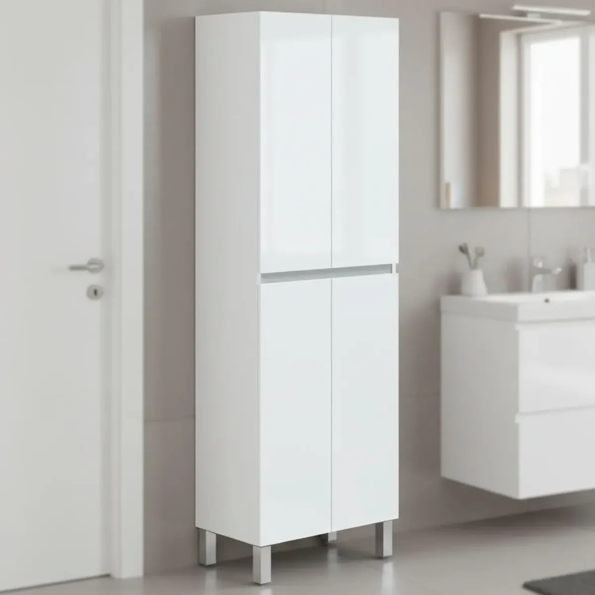 Colonna Bagno 4 Ante Con Ripiani Regolabili Mobile Alto Salvaspazio Design Moderno Elegante Ideale Per Bagno Lavanderia Ripostiglio