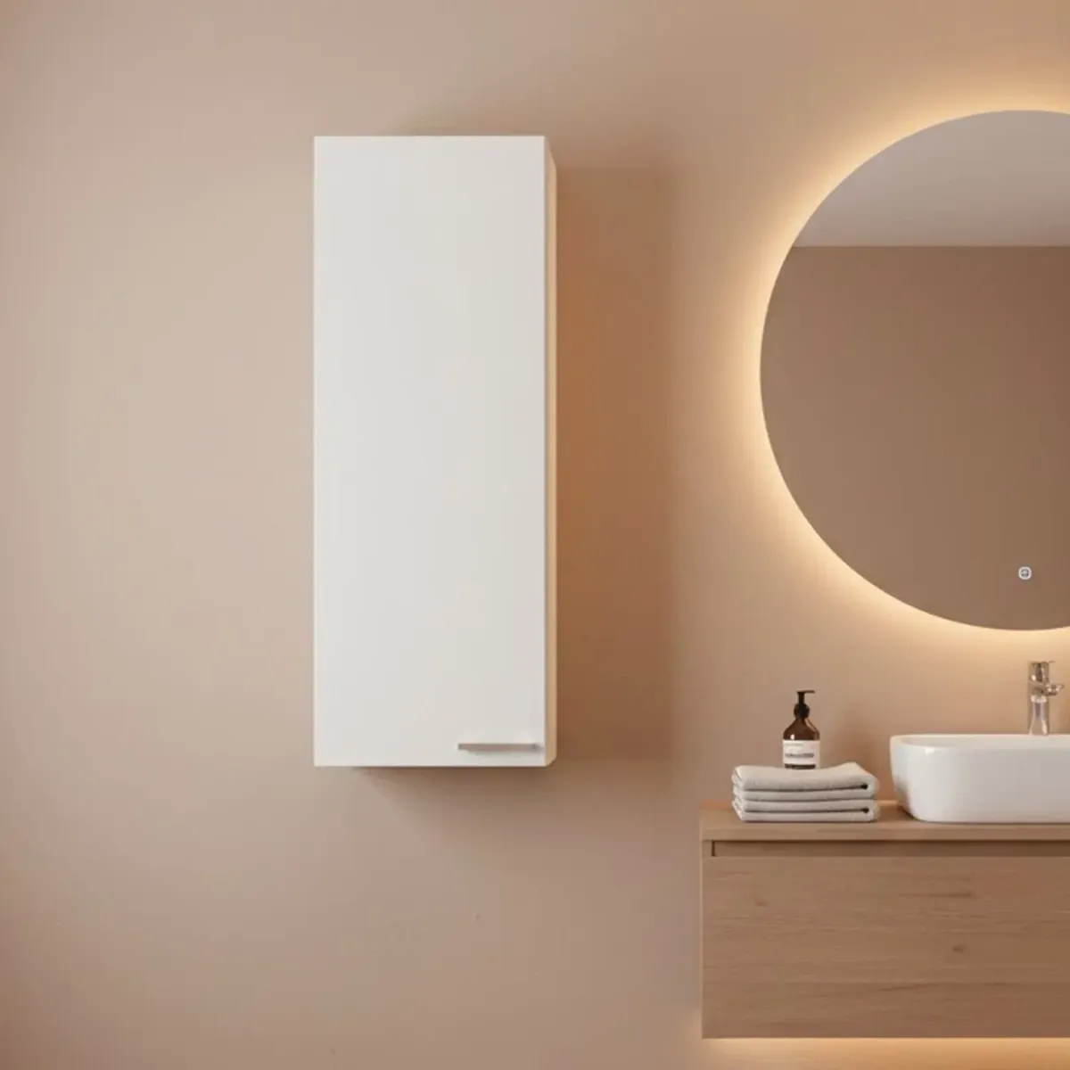 Pensile Da Bagno Sospeso Con 1 Anta E Ripiano Regolabile Mobile Armadietto Moderno Colonna Scaffale Salvaspazio Da Parete In Melamina Design Moderno 