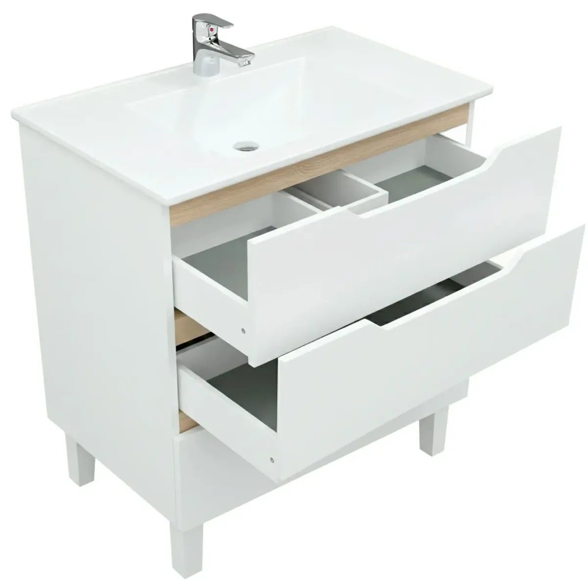 Mobile Bagno A Terra Con 3 Cassettoni Soft Close E Lavabo In Ceramica Monoforo Con Troppopieno Incluso Mobiletto Design Moderno Ed Elegante Salvaspazio 80 x 45 x 86 Cm