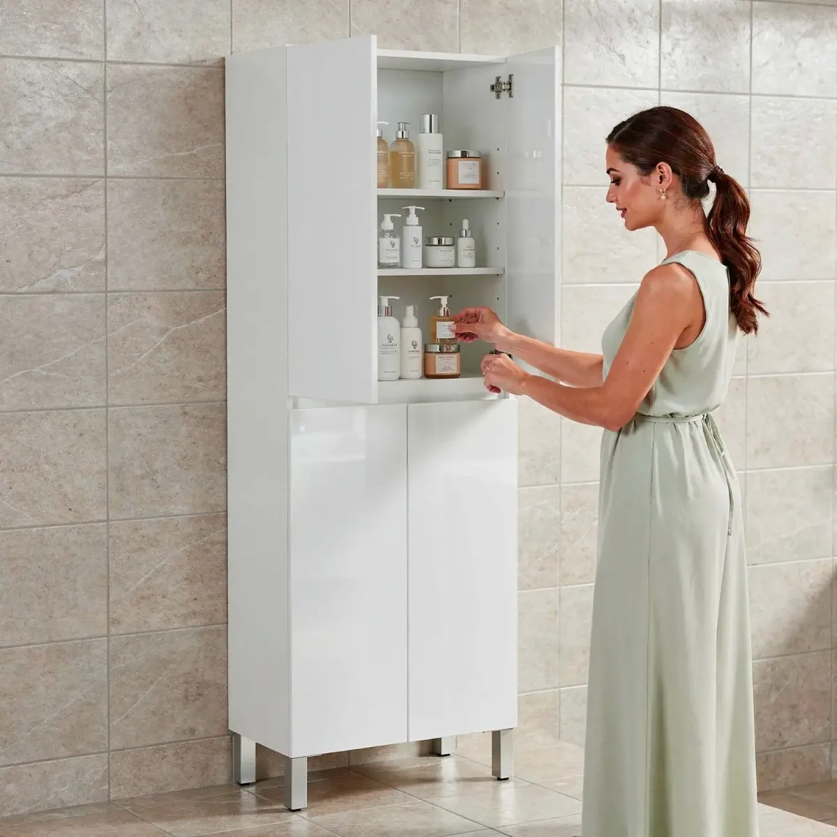 Colonna Bagno 4 Ante Con Ripiani Regolabili Mobile Alto Salvaspazio Design Moderno Elegante Ideale Per Bagno Lavanderia Ripostiglio