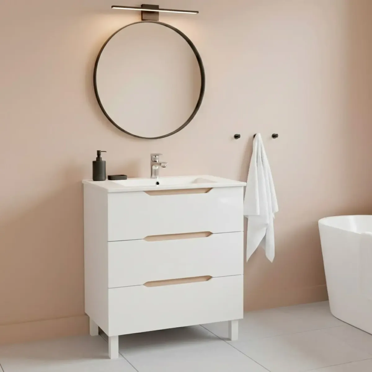 Mobile Bagno A Terra Con 3 Cassettoni Soft Close E Lavabo In Ceramica Monoforo Con Troppopieno Incluso Mobiletto Design Moderno Ed Elegante Salvaspazio 80 x 45 x 86 Cm