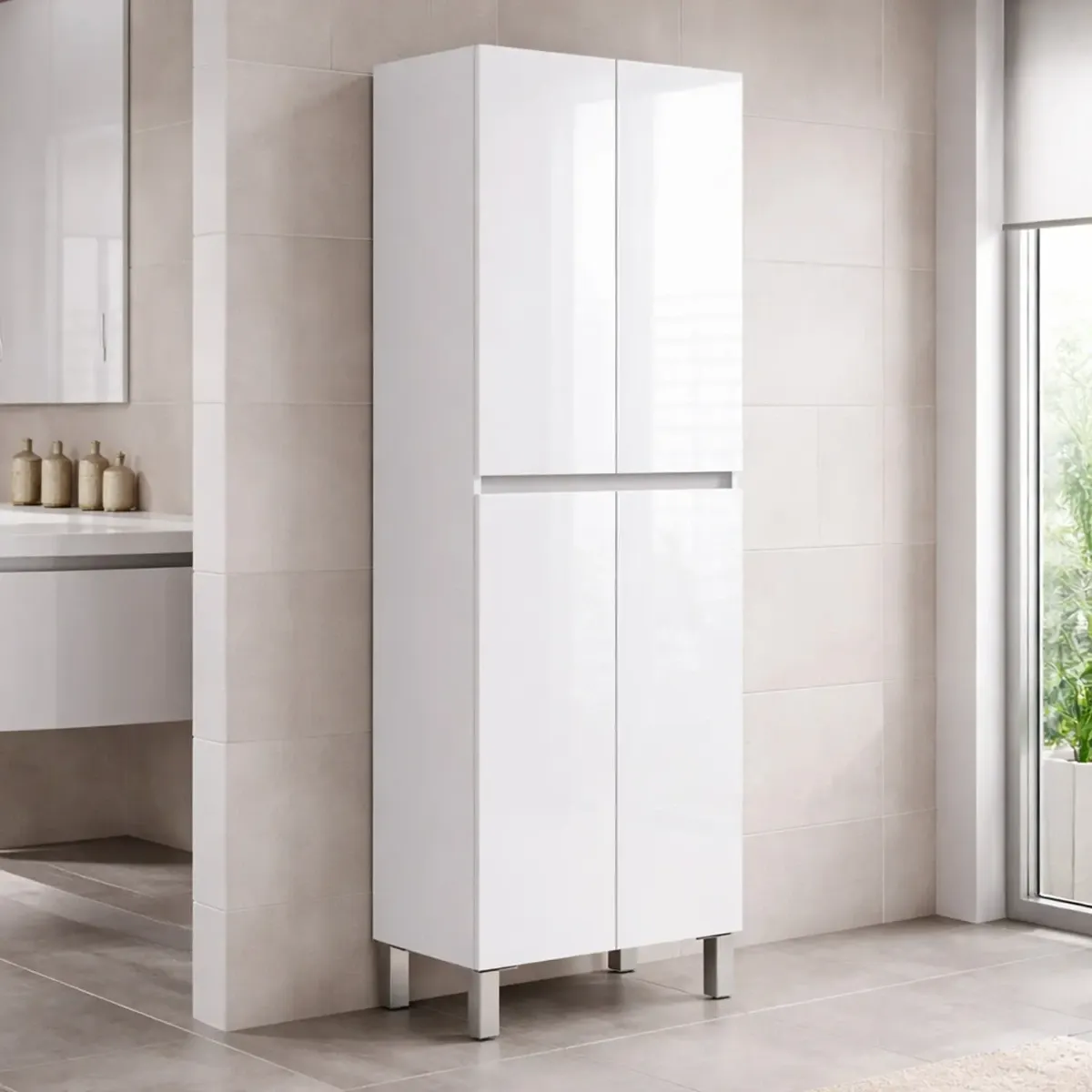 Colonna Bagno 4 Ante Con Ripiani Regolabili Mobile Alto Salvaspazio Design Moderno Elegante Ideale Per Bagno Lavanderia Ripostiglio