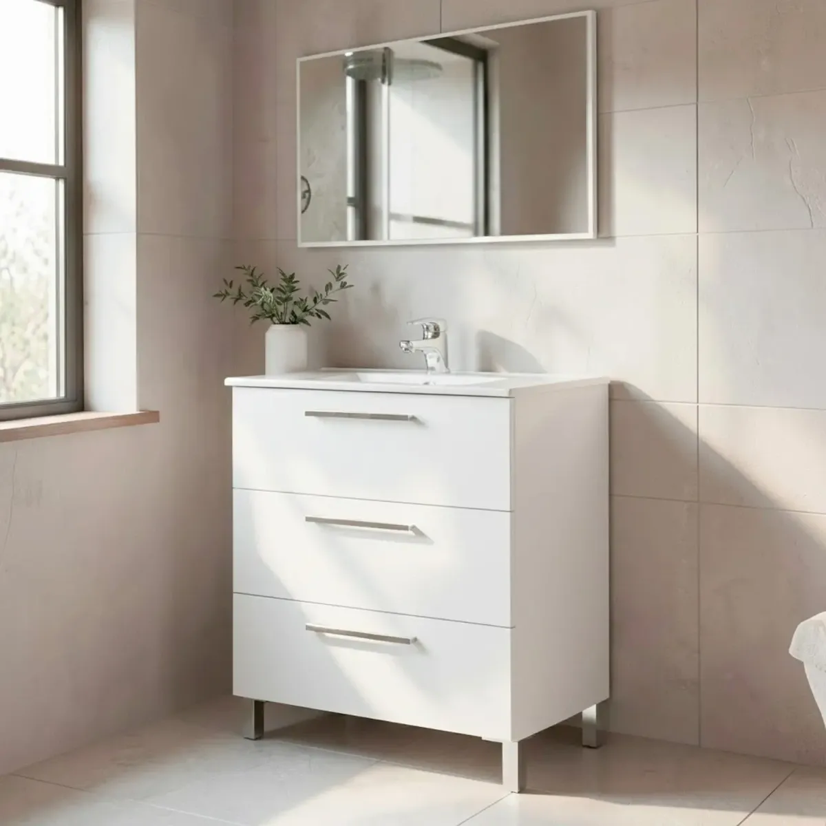 Mobile Bagno A Terra Con 3 Cassetti Lavabo In Ceramica E Specchio 77 x 50 Cm Inclusi Design Moderno Salvaspazio Elegante E Funzionale 80 x 45 x 86 Cm