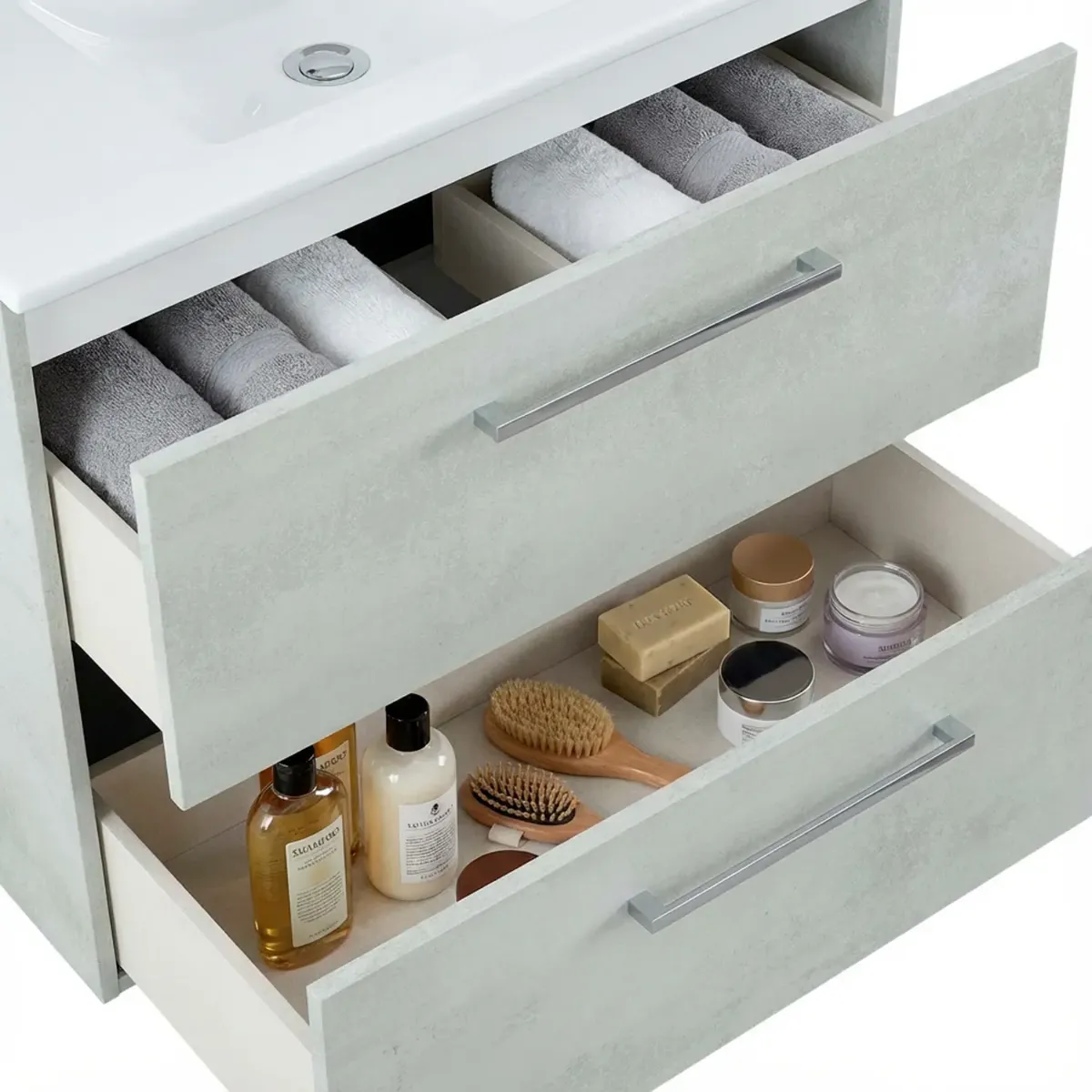 Mobile Mobiletto Bagno Sospeso Con 2 Cassettoni Soft Close Con Lavandino Lavabo In Ceramica E Specchio Design Moderno Nordico 57 x 80 x 45 Cm