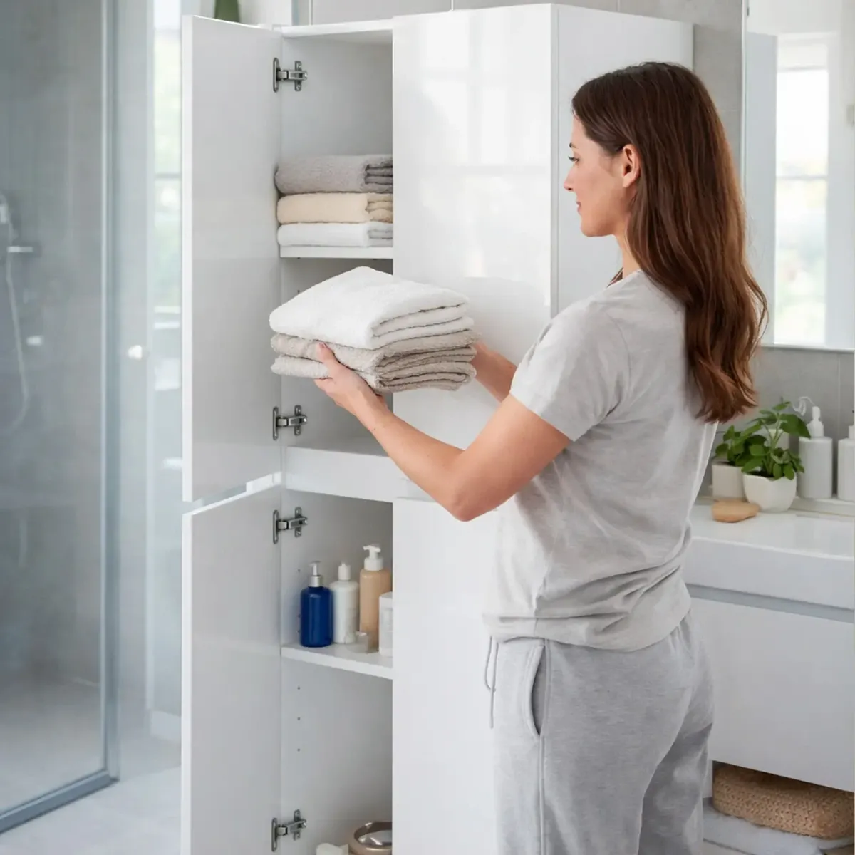 Colonna Bagno 4 Ante Con Ripiani Regolabili Mobile Alto Salvaspazio Design Moderno Elegante Ideale Per Bagno Lavanderia Ripostiglio