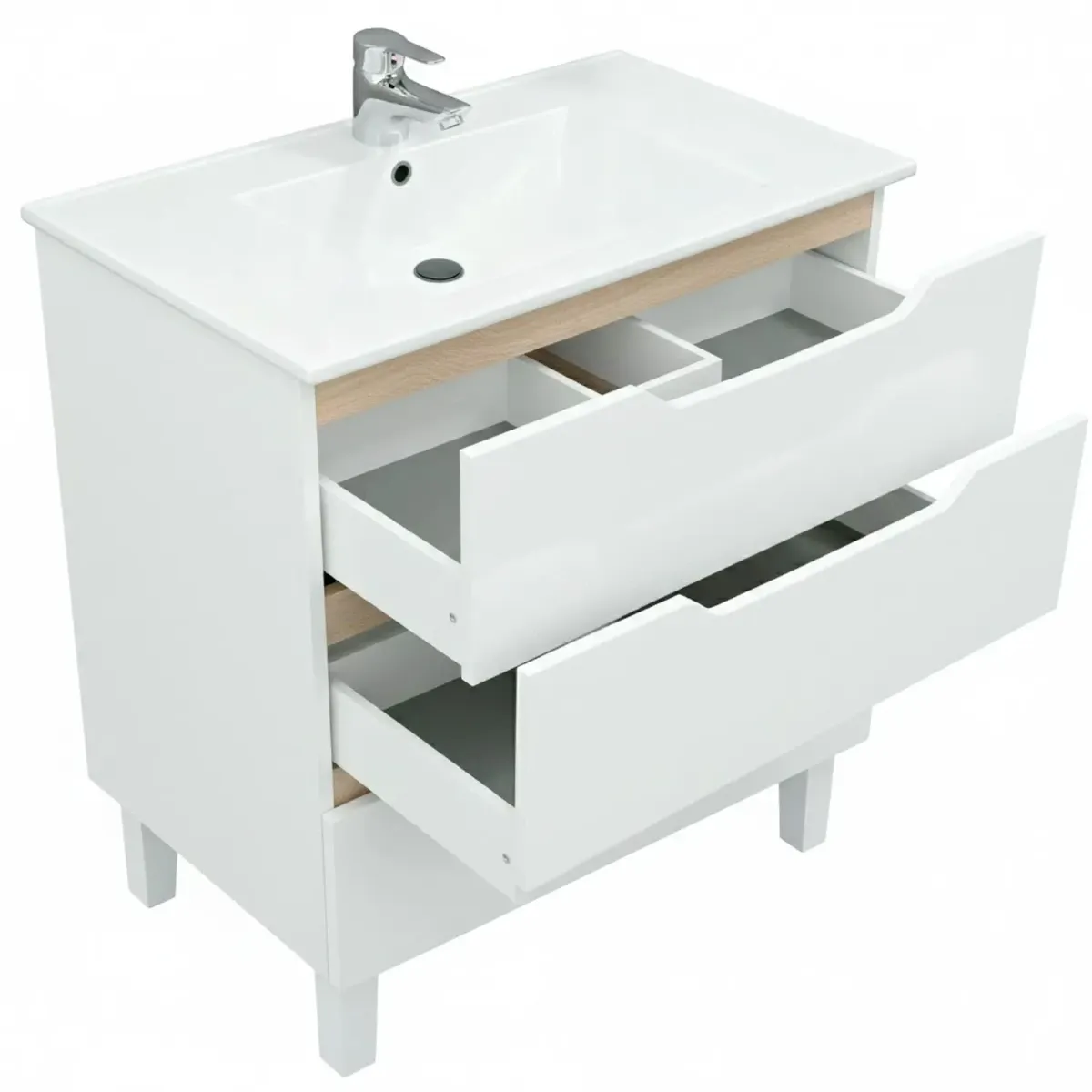 Mobile Bagno A Terra Con 3 Cassettoni Soft Close E Lavabo In Ceramica Monoforo Con Troppopieno Incluso Mobiletto Design Moderno Ed Elegante Salvaspazio 80 x 45 x 86 Cm