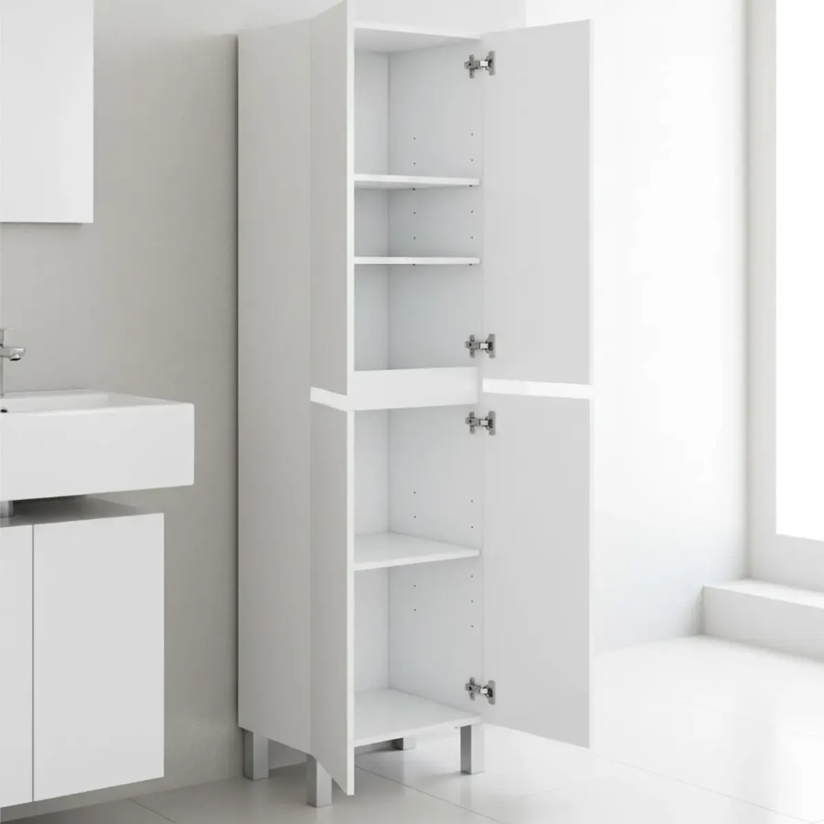 Colonna Bagno 4 Ante Con Ripiani Regolabili Mobile Alto Salvaspazio Design Moderno Elegante Ideale Per Bagno Lavanderia Ripostiglio