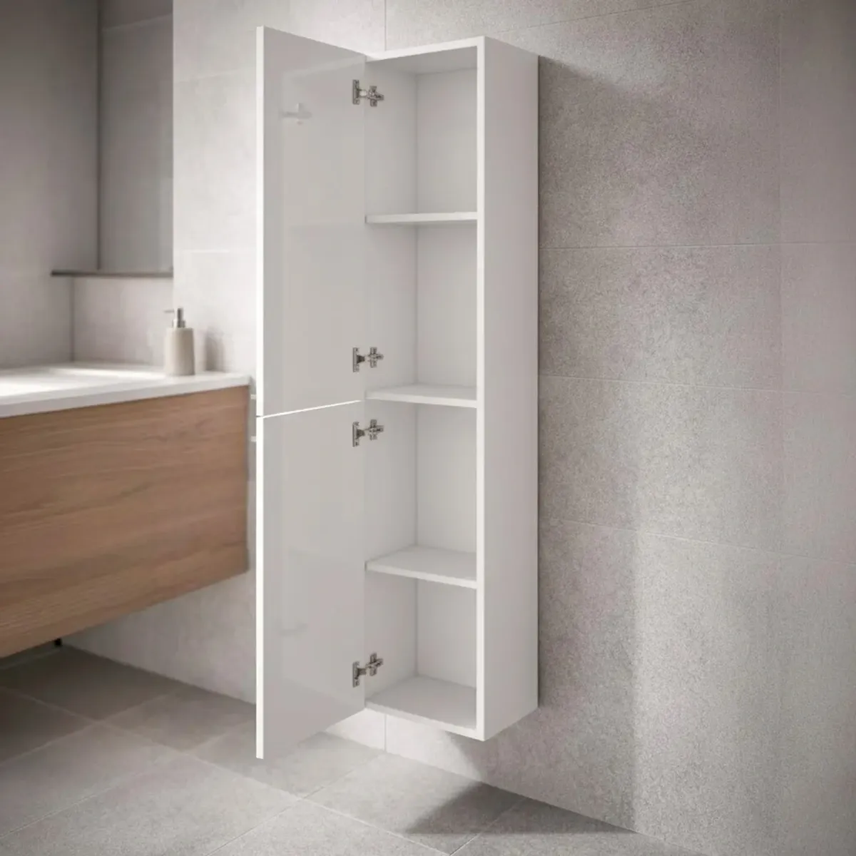Mobile Bagno Sospeso Armadietto A Colonna Armadio Pensile Sospesa 2 Ante 4 Ripiani Arredamento Bagno Lavanderia Elegante Moderno Minimal