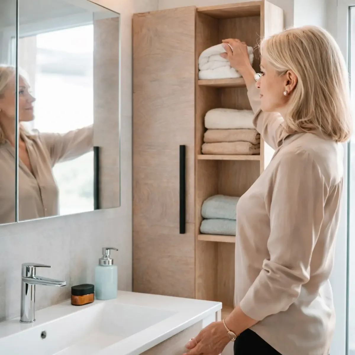 Colonna Sospesa Multiuso Con 1 Anta E 5 Vani A Giorno Mobile Armadietto Bagno Pensile Salvaspazio In Melaminico Chiusura Assistita E Ripiani Interni Design Moderno