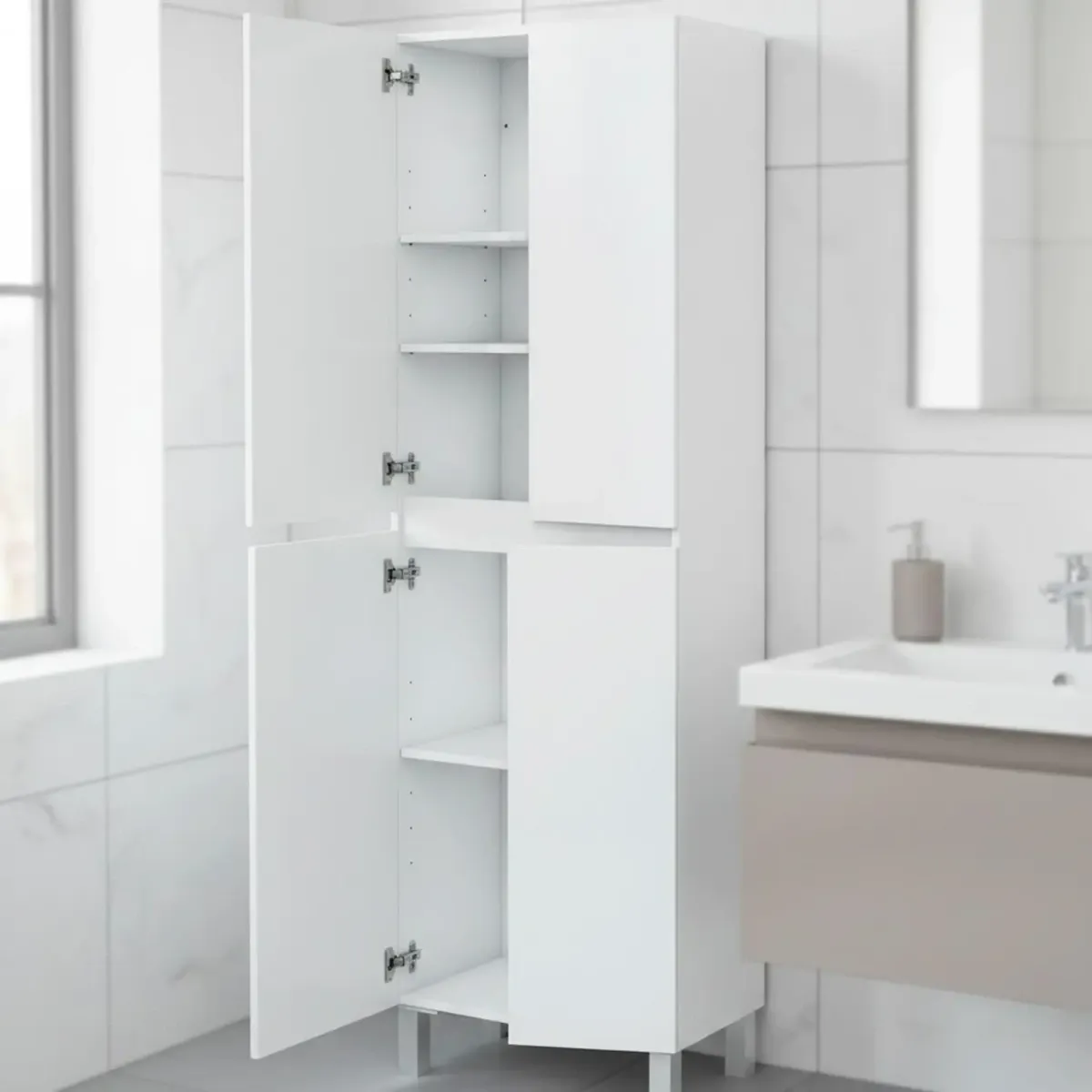 Colonna Bagno 4 Ante Con Ripiani Regolabili Mobile Alto Salvaspazio Design Moderno Elegante Ideale Per Bagno Lavanderia Ripostiglio