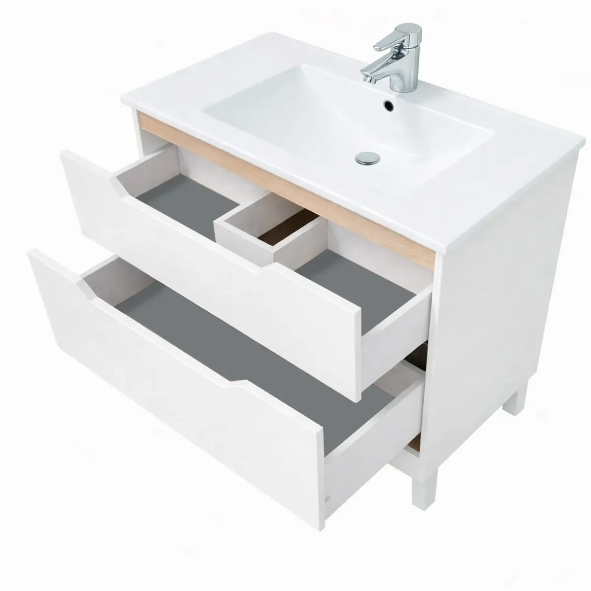 Mobile Bagno A Terra Con 3 Cassettoni Soft Close E Lavabo In Ceramica Monoforo Con Troppopieno Incluso Mobiletto Design Moderno Ed Elegante Salvaspazio 80 x 45 x 86 Cm