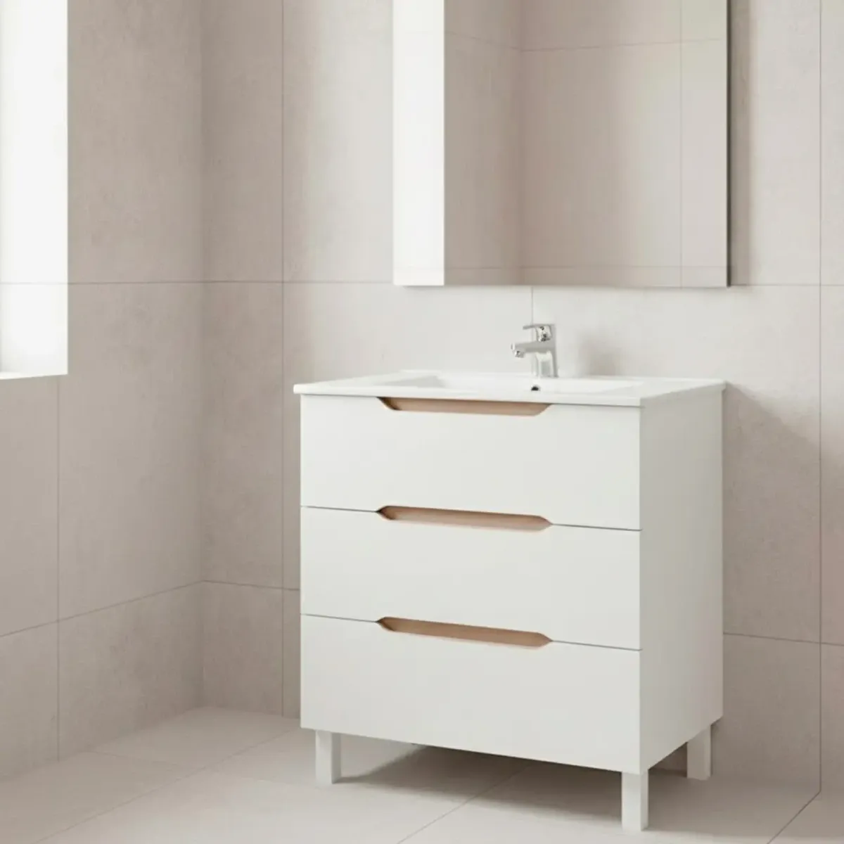 Mobile Bagno A Terra Con 3 Cassettoni Soft Close E Lavabo In Ceramica Monoforo Con Troppopieno Incluso Mobiletto Design Moderno Ed Elegante Salvaspazio 80 x 45 x 86 Cm