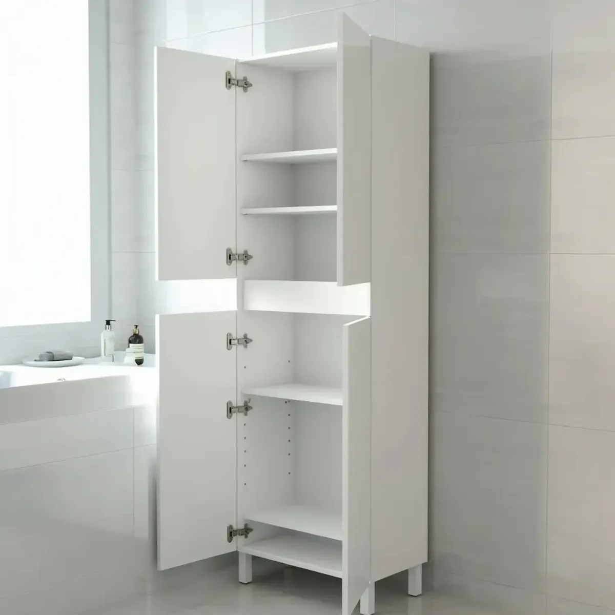 Colonna Bagno 4 Ante Con Ripiani Regolabili Mobile Alto Salvaspazio Design Moderno Elegante Ideale Per Bagno Lavanderia Ripostiglio