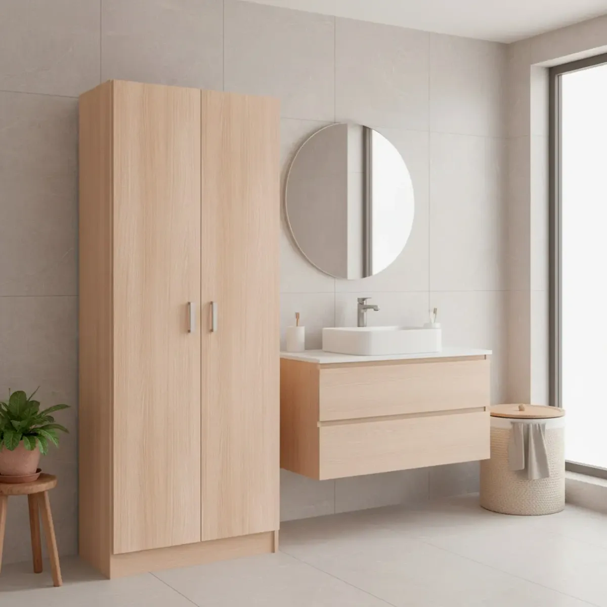 Armadio Multiuso A 2 Ante Armadietto Mobile Contenitore Salvaspazio Con Ripiani Regolabili Ideale Per Ingresso Camera Bagno e Lavanderia 180 x 73 x 37 Cm-Rovere