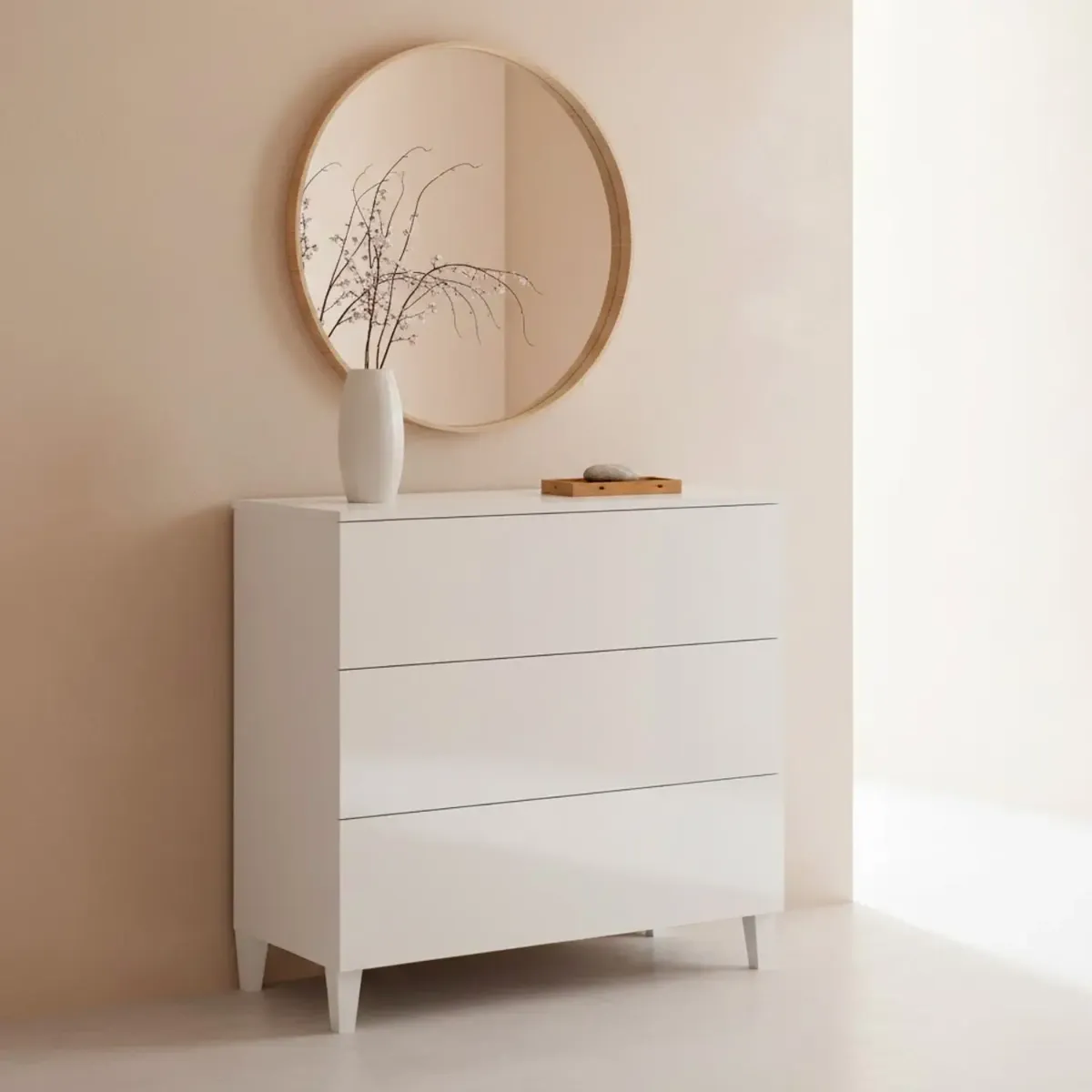 Comodino Con 3 Cassetti Cassettiera Settimino Mobile Da Camera Da Letto Moderno Mobiletto Con Piedini Struttura Compatta in Melaminico Antigraffio Montaggio Facile 80 x 40 x 80 Cm-Bianco lucido