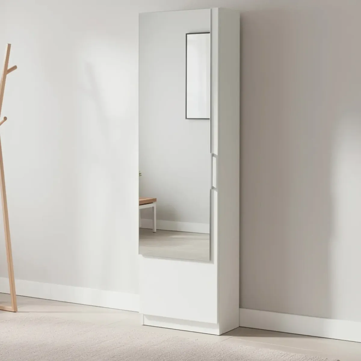 Mobile Armadio Portascarpe con Specchio Scarpiera Salvaspazio Colonna Salotto Ingresso Bagno-Bianco Artik