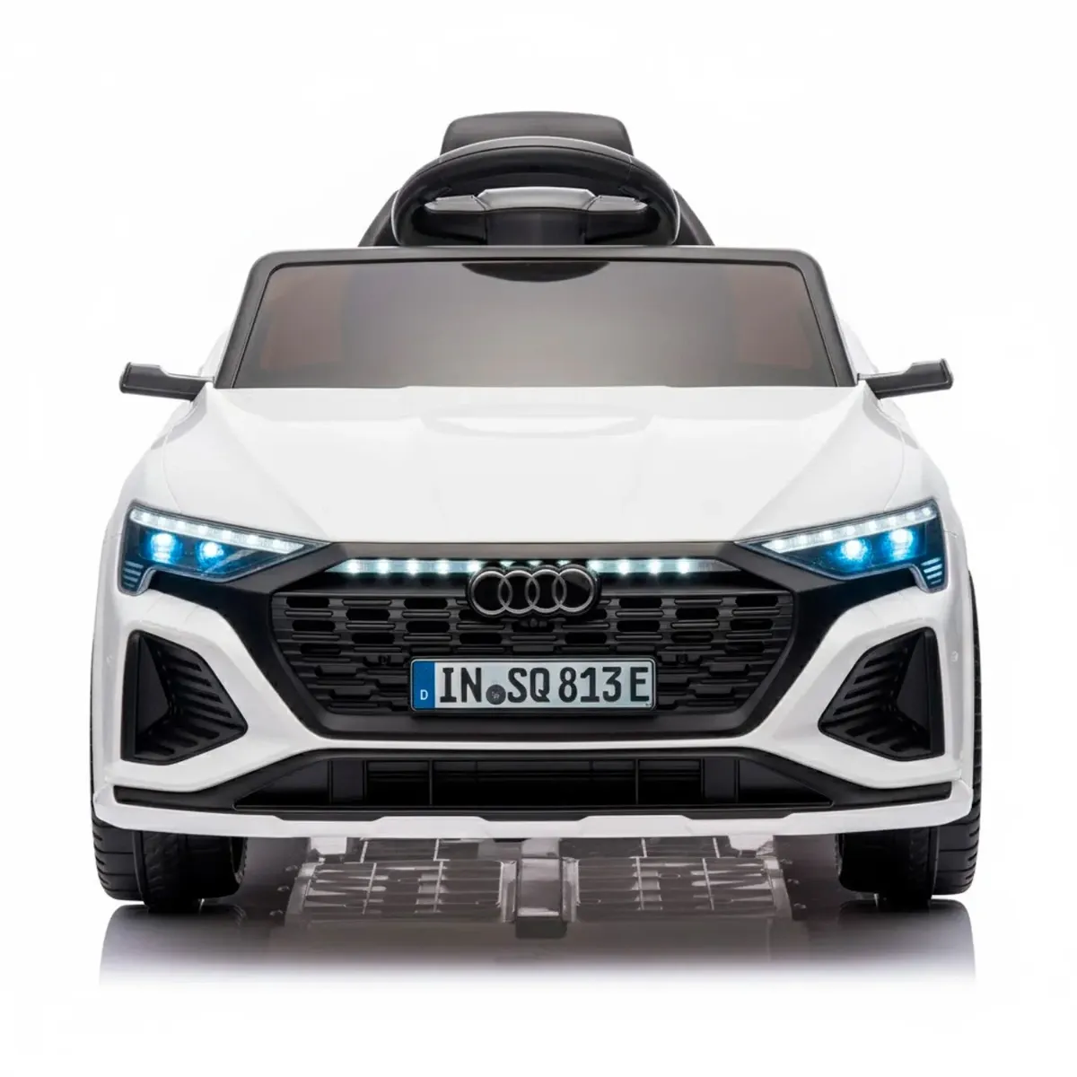 Auto Elettrica Bambini Audi SQ8 e-Tron 12V Con Licenza Ufficiale Sedile in Pelle Ruote EVA Telecomando 2.4GHz Luci LED MP3 Soft Start Porte Apribili Auto 3–6 Anni-Bianco