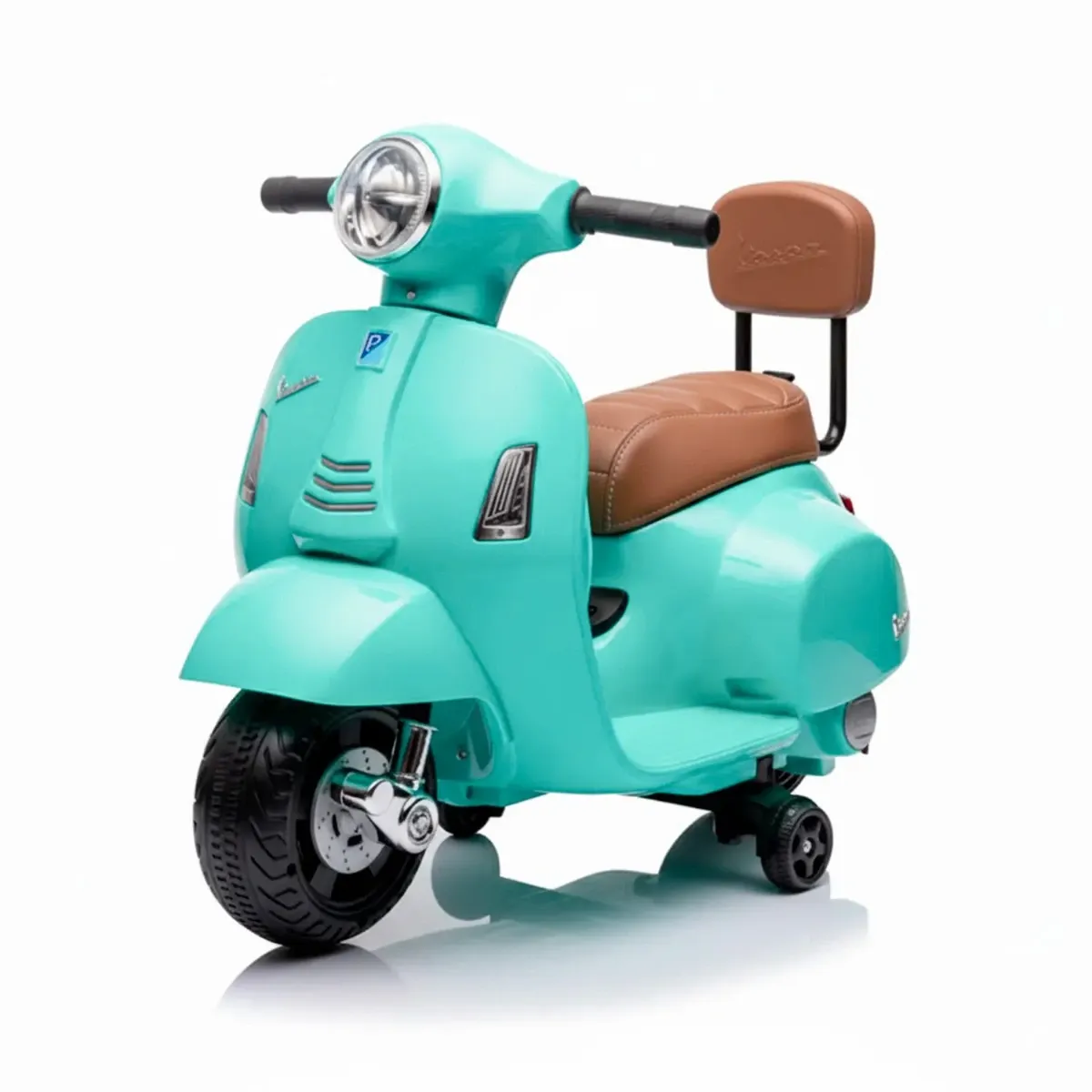 Moto Elettrica Per Bambini Mini Vespa GTS Piaggio 6V Scooter Con Licenza Ufficiale Sedile In Pelle E Schienale Luci E Suoni Realistici Batteria Ricaricabile E Caricatore 18 - 36 Mesi-Verde Tiffany
