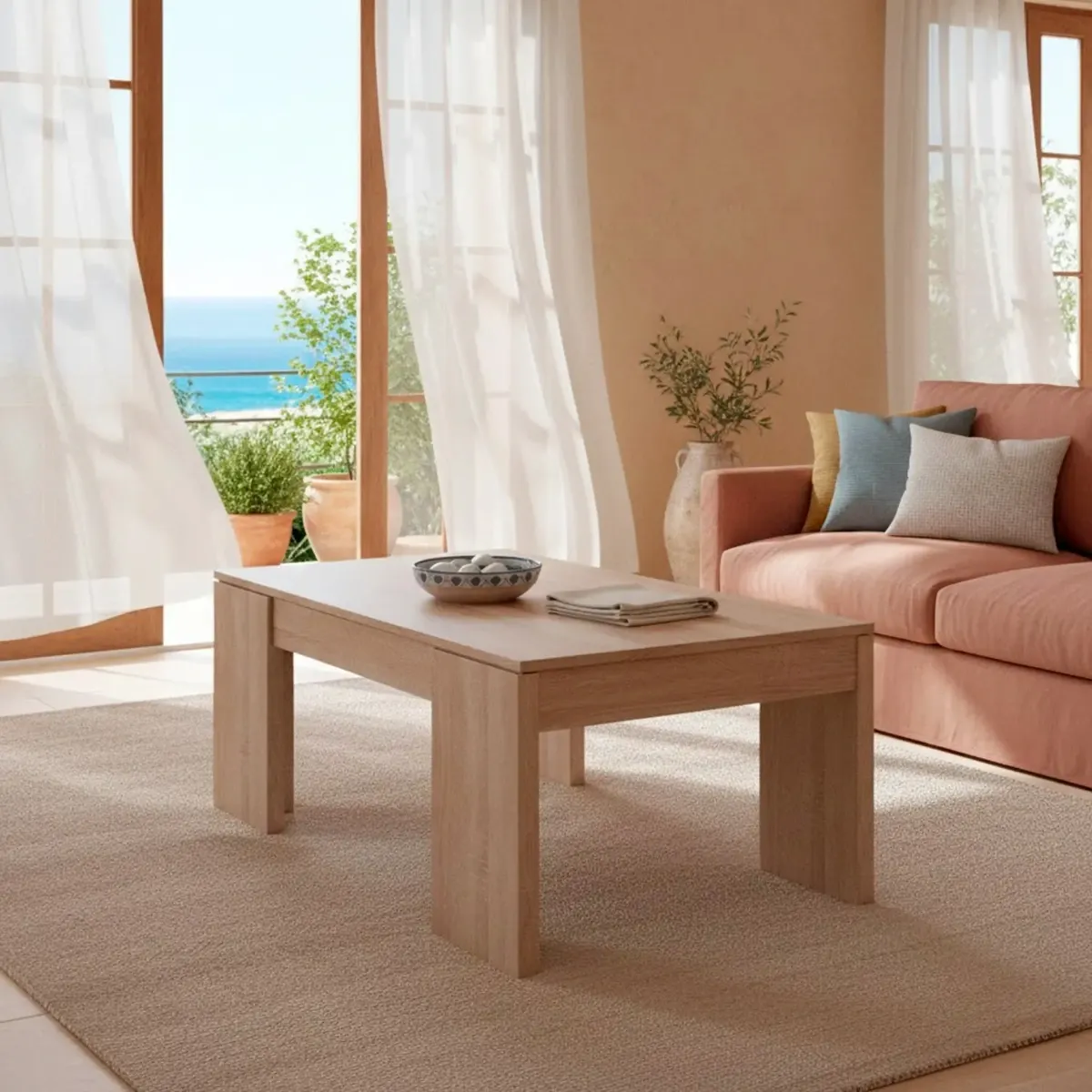 Tavolino da Caffè Con Piano Rialzabile Con Vano Contenitore Alzabile Tavolo da Salotto Moderno Salvaspazio Ideale per Mangiare Lavorare e Organizzare il Soggiorno 100 x 50 x 42 cm Rovere