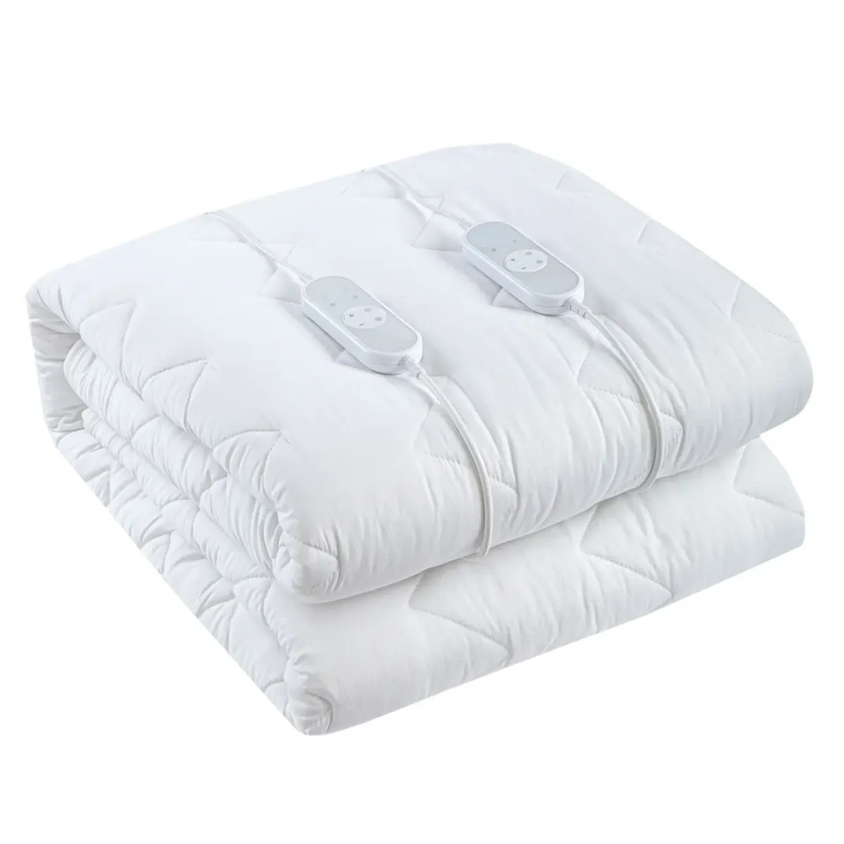 Scaldaletto Elettrico Matrimoniale 203 x 165 Cm Cotone e Poliestere Impermeabile 3 Livelli di Temperatura 2 Controller Indipendenti Spegnimento Automatico Anti Surriscaldamento Fascia Elastica-Bianco