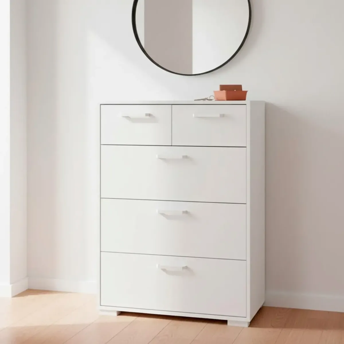 Cassettiera Alta 5 Cassetti Comò Mobile Contenitore Moderno Con Cassetti Scorrevoli A Sfera Per Camera Da Letto Ingresso Soggiorno 70.2 × 39.8 × 82.7 Cm-Bianco