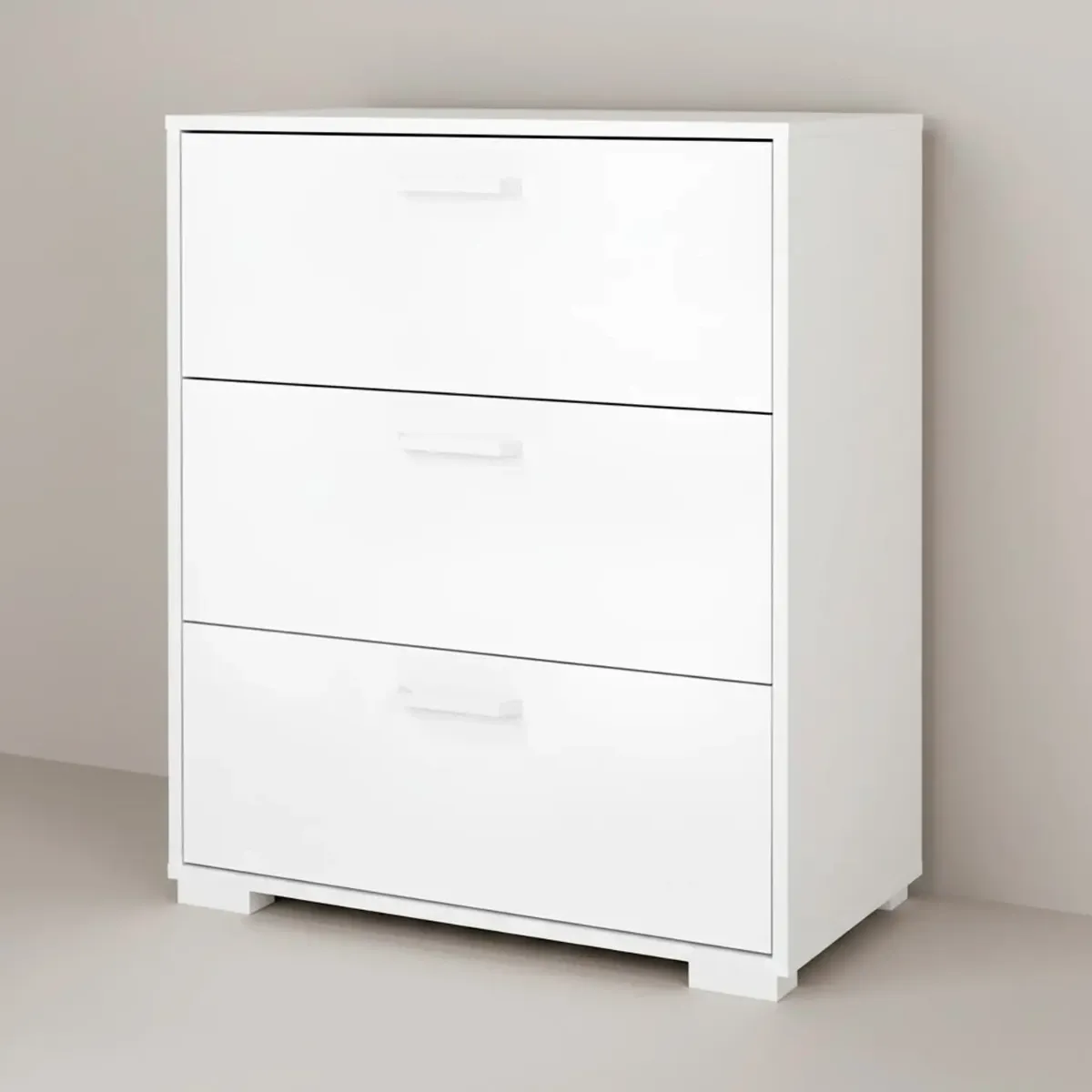 Cassettiera a 3 Cassetti Comò Comodino Mobile Contenitore Salvaspazio Design Moderno Minimalista Per Camera da Letto Ingresso Soggiorno 70.2 x 39.8 x 82.7 Cm-Bianco