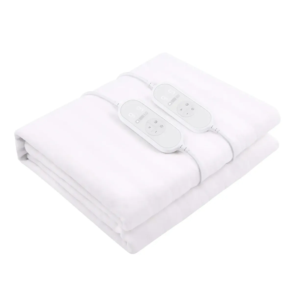 Scaldaletto Elettrico Matrimoniale 170 x 150 cm in Poliestere 9 Livelli di Temperatura 2 Controller Indipendenti Spegnimento Automatico 1-9h Anti-Surriscaldamento Elastici agli Angoli Lavabile-Bianco