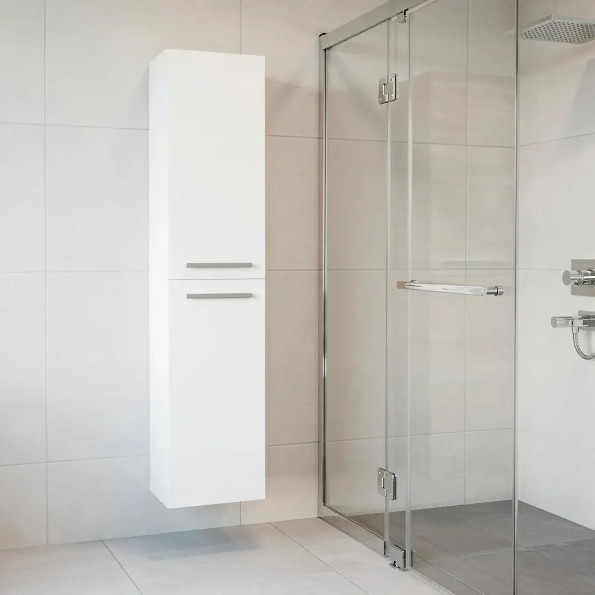 Mobile Bagno Sospeso Armadietto A Colonna Armadio Pensile Sospesa 2 Ante 4 Ripiani Arredamento Bagno Lavanderia Elegante Moderno Minimal-Bianco Lucido Laccato-30 x 25.5 x 150 cm