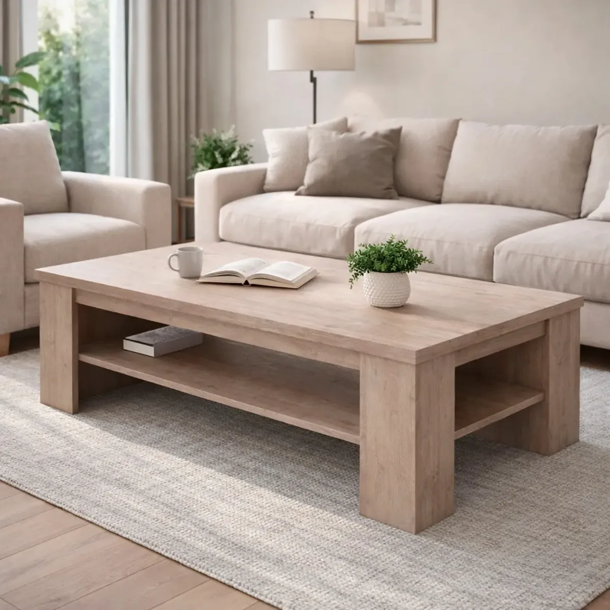 Tavolino Da Caffè Con Ripiano Inferiore E Vano A Giorno Tavolo Basso Moderno Design Elegante Minimal Per Soggiorno Salotto Zona Living Struttura Resistente 41 x 130 x 67 Cm-Rovere alaska-41 x 130 x 67 cm