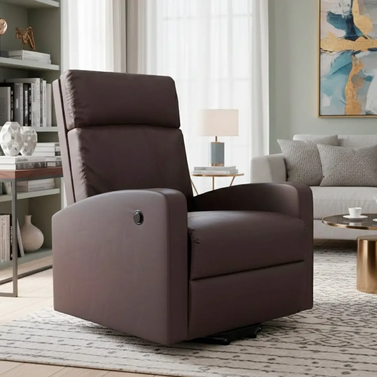 Poltrona Relax In Ecopelle Manuale Schienale Reclinabile Poggiapiedi Estraibile Seduta Imbottita Confortevole-Nenea (Marrone)-74 x 77 x 110 Cm