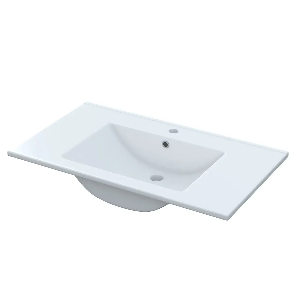 Mobile Bagno A Terra Con 2 Cassettoni Soft Close E Lavabo In Ceramica E Specchio Inclusi Con Foro Troppopieno E Maniglie ABS Design Moderno