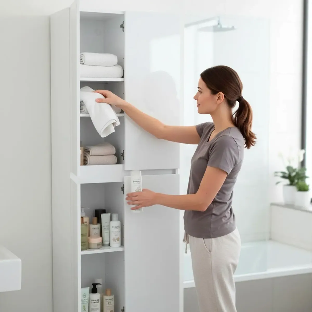 Colonna Bagno 4 Ante Con Ripiani Regolabili Mobile Alto Salvaspazio Design Moderno Elegante Ideale Per Bagno Lavanderia Ripostiglio