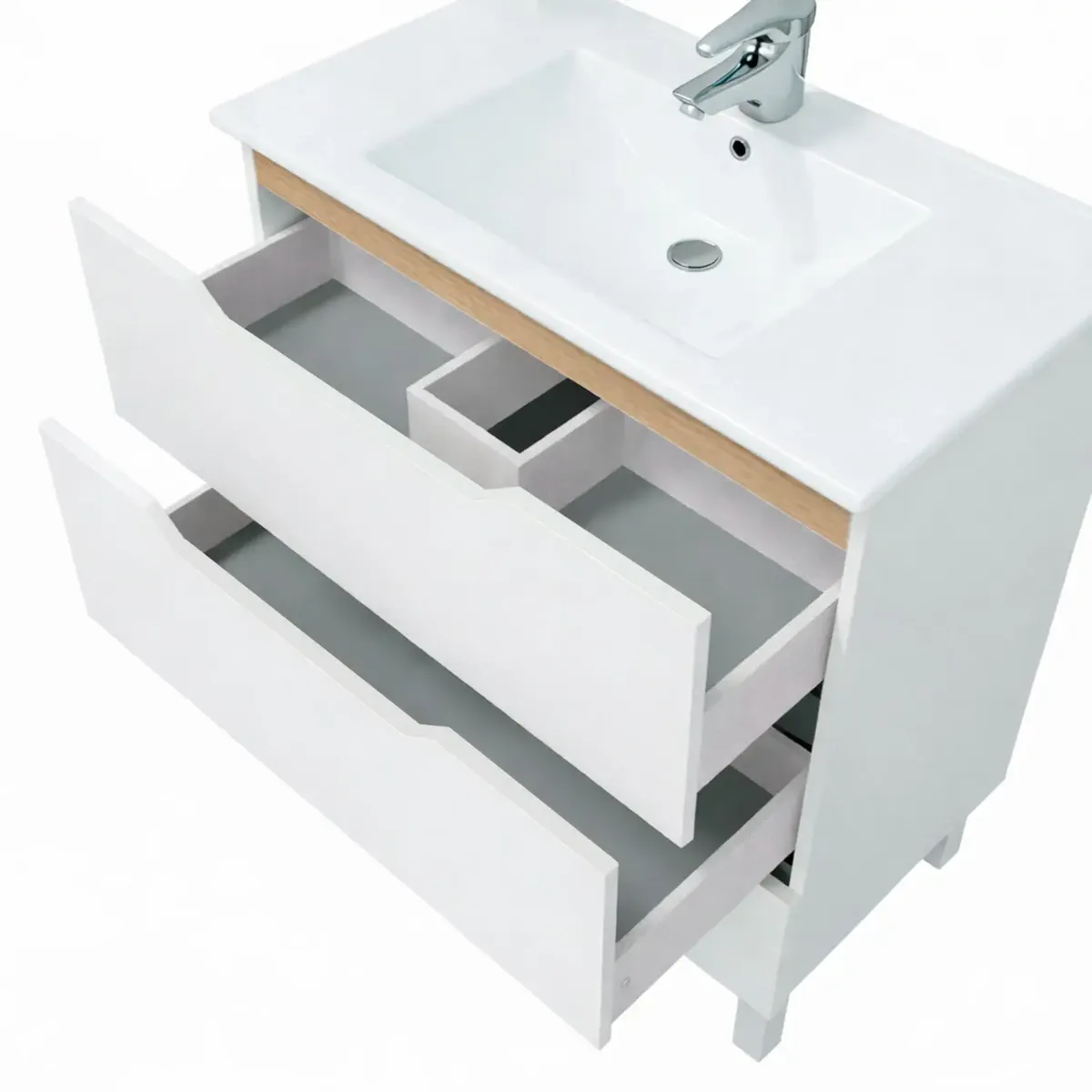 Mobile Bagno A Terra Con 3 Cassettoni Soft Close E Lavabo In Ceramica Monoforo Con Troppopieno Incluso Mobiletto Design Moderno Ed Elegante Salvaspazio 80 x 45 x 86 Cm