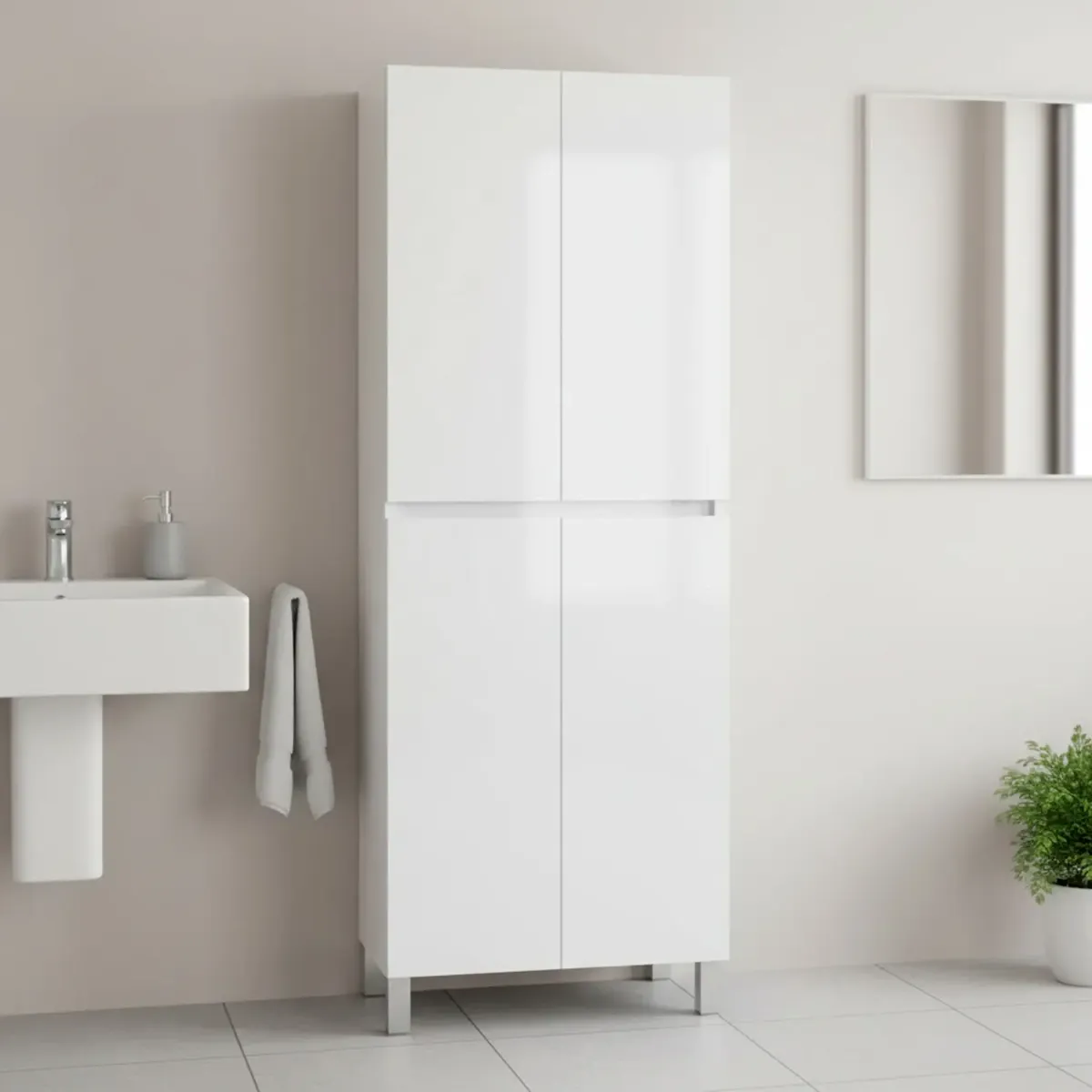 Colonna Bagno 4 Ante Con Ripiani Regolabili Mobile Alto Salvaspazio Design Moderno Elegante Ideale Per Bagno Lavanderia Ripostiglio