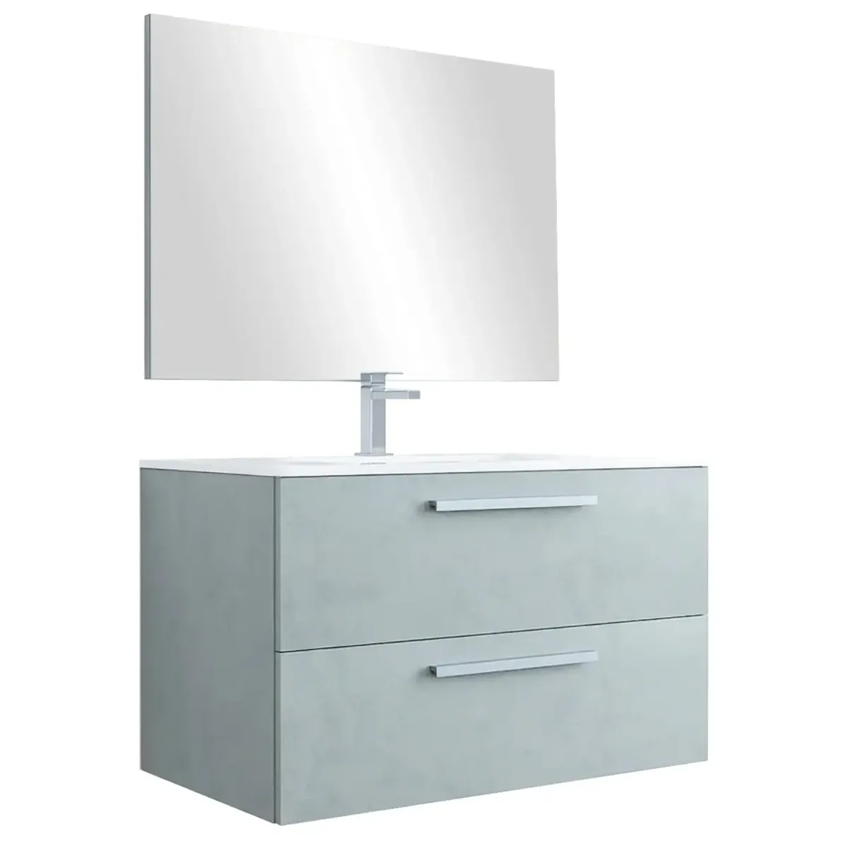 Mobile Mobiletto Bagno Sospeso Con 2 Cassettoni Soft Close Con Lavandino Lavabo In Ceramica Specchio E Led Da 30 Cm Design Moderno Nordico 57 x 80 x 45 Cm