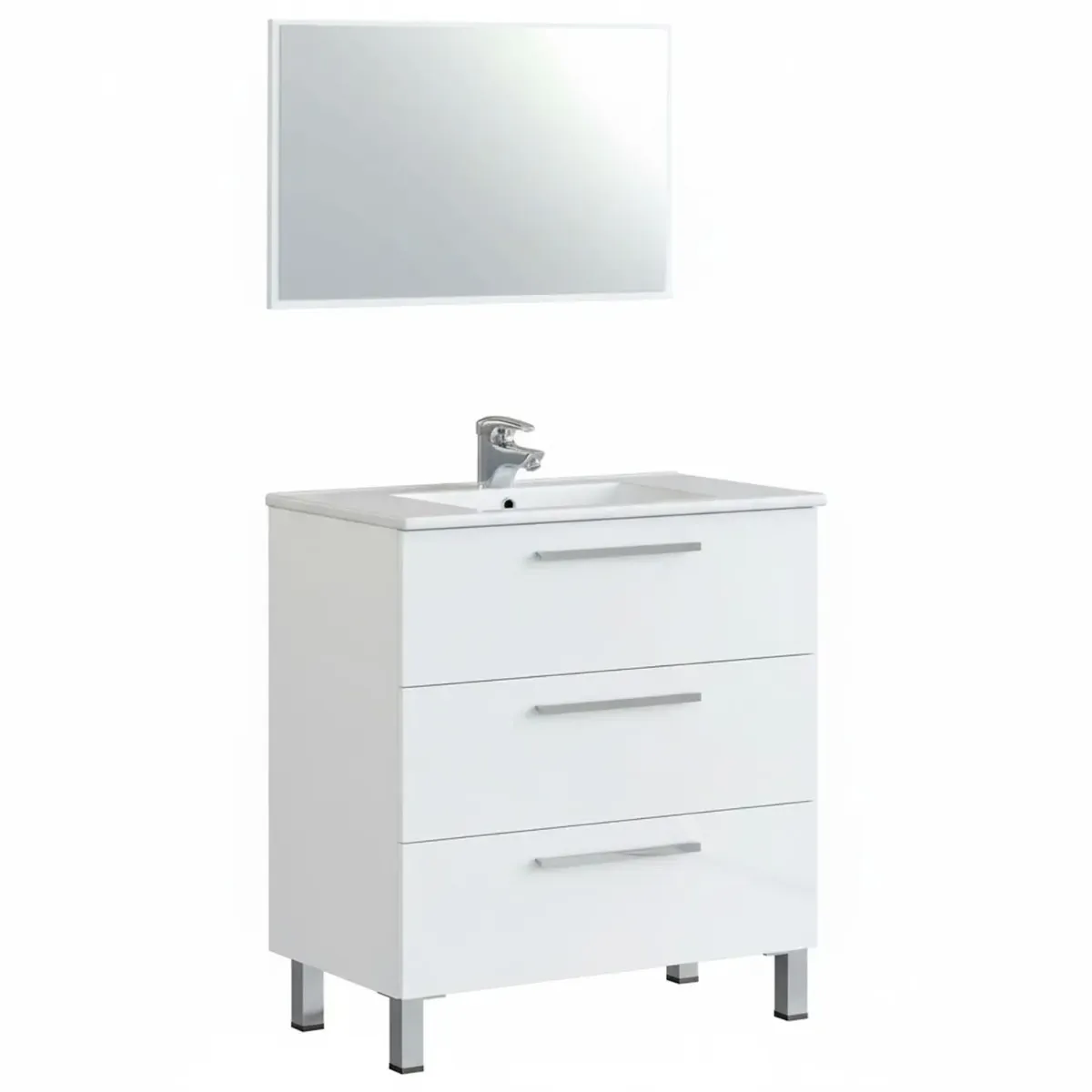 Mobile Bagno A Terra Con 3 Cassetti Lavabo In Ceramica E Specchio 77 x 50 Cm Inclusi Design Moderno Salvaspazio Elegante E Funzionale 80 x 45 x 86 Cm