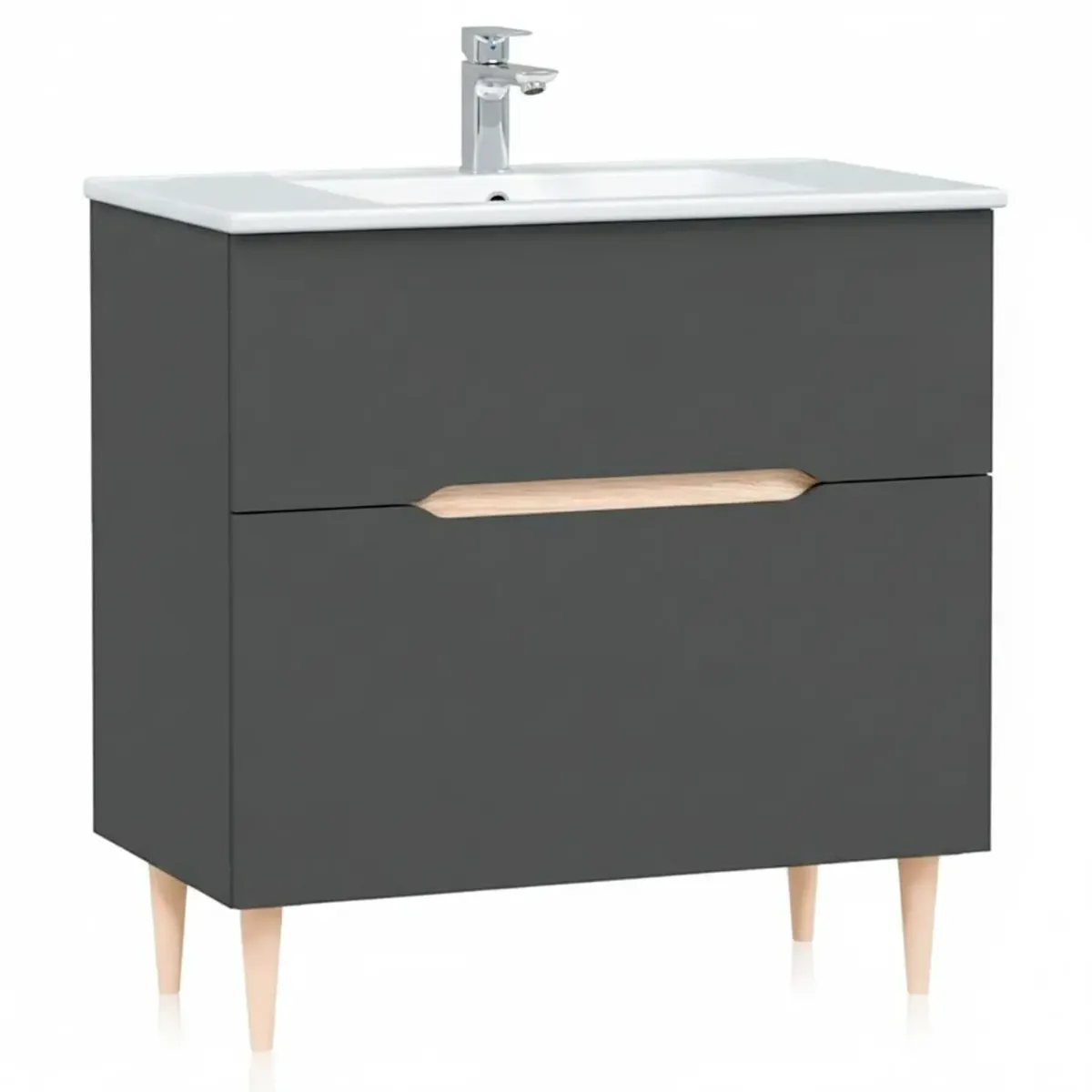 Mobile Bagno A Terra Con Lavabo In Ceramica E Specchio Inclusi 1 Cassetto Soft Close E 1 Anta A Vasistas Design Moderno Salvaspazio 80 x 45 x 80 Cm