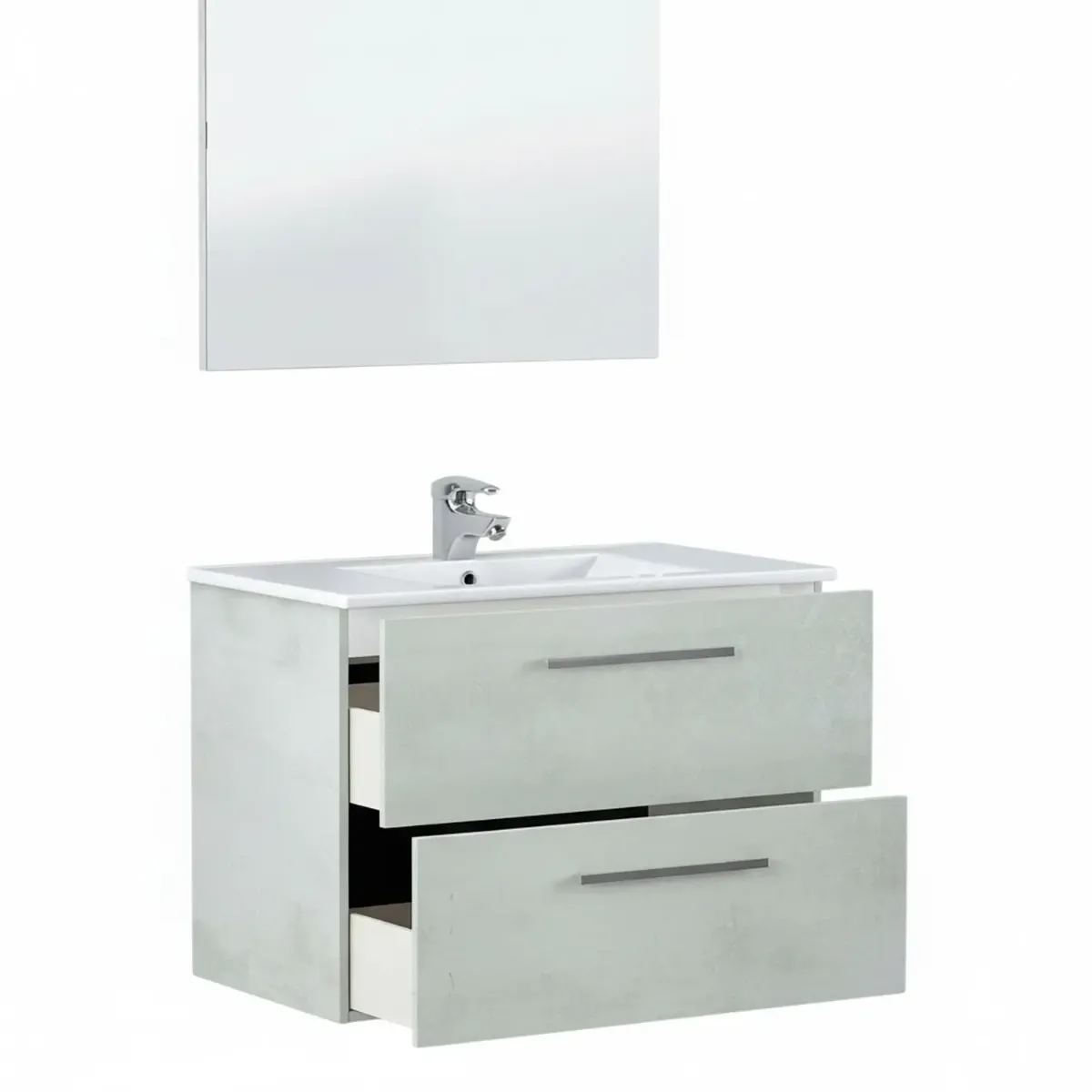Mobile Mobiletto Bagno Sospeso Con 2 Cassettoni Soft Close Con Lavandino Lavabo In Ceramica E Specchio Design Moderno Nordico 57 x 80 x 45 Cm
