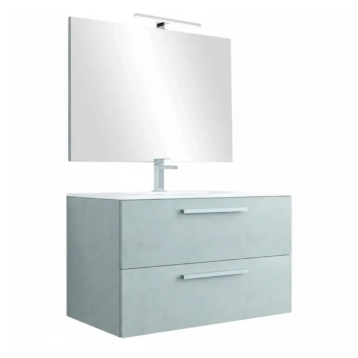 Mobile Mobiletto Bagno Sospeso Con 2 Cassettoni Soft Close Con Lavandino Lavabo In Ceramica Specchio E Led Da 45 Cm Design Moderno Nordico 57 x 80 x 45 Cm