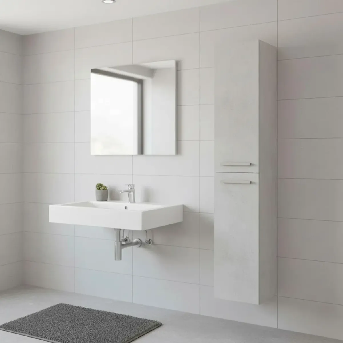 Mobile Alto Da Bagno Sospeso Con 2 Ante E 3 Mensole Interne Colonna Moderna Sospesa Salvaspazio In Melaminico Con Chiusura Assistita Design Industriale Lavanderia Ingresso