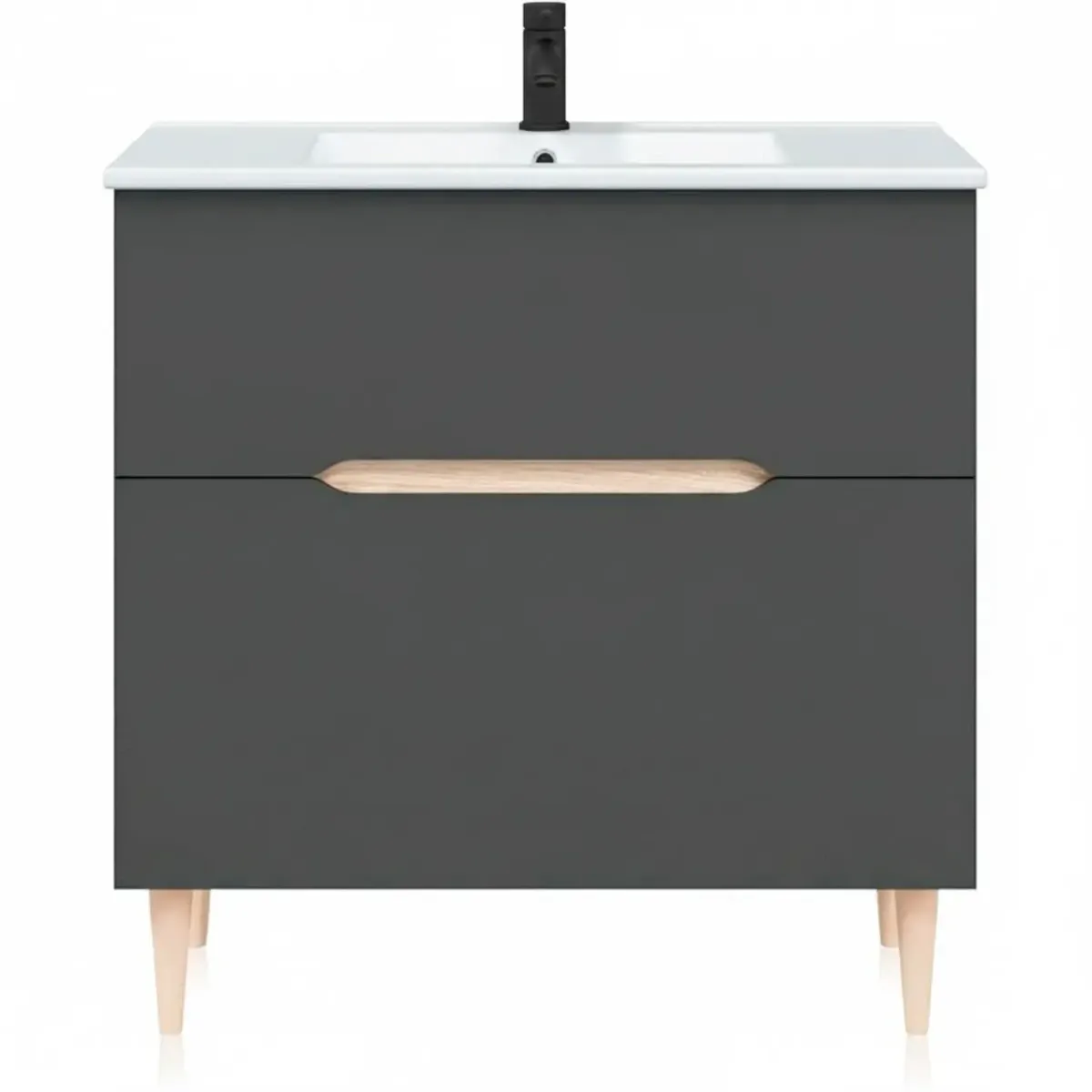 Mobile Bagno A Terra Con Lavabo In Ceramica E Specchio Inclusi 1 Cassetto Soft Close E 1 Anta A Vasistas Design Moderno Salvaspazio 80 x 45 x 80 Cm