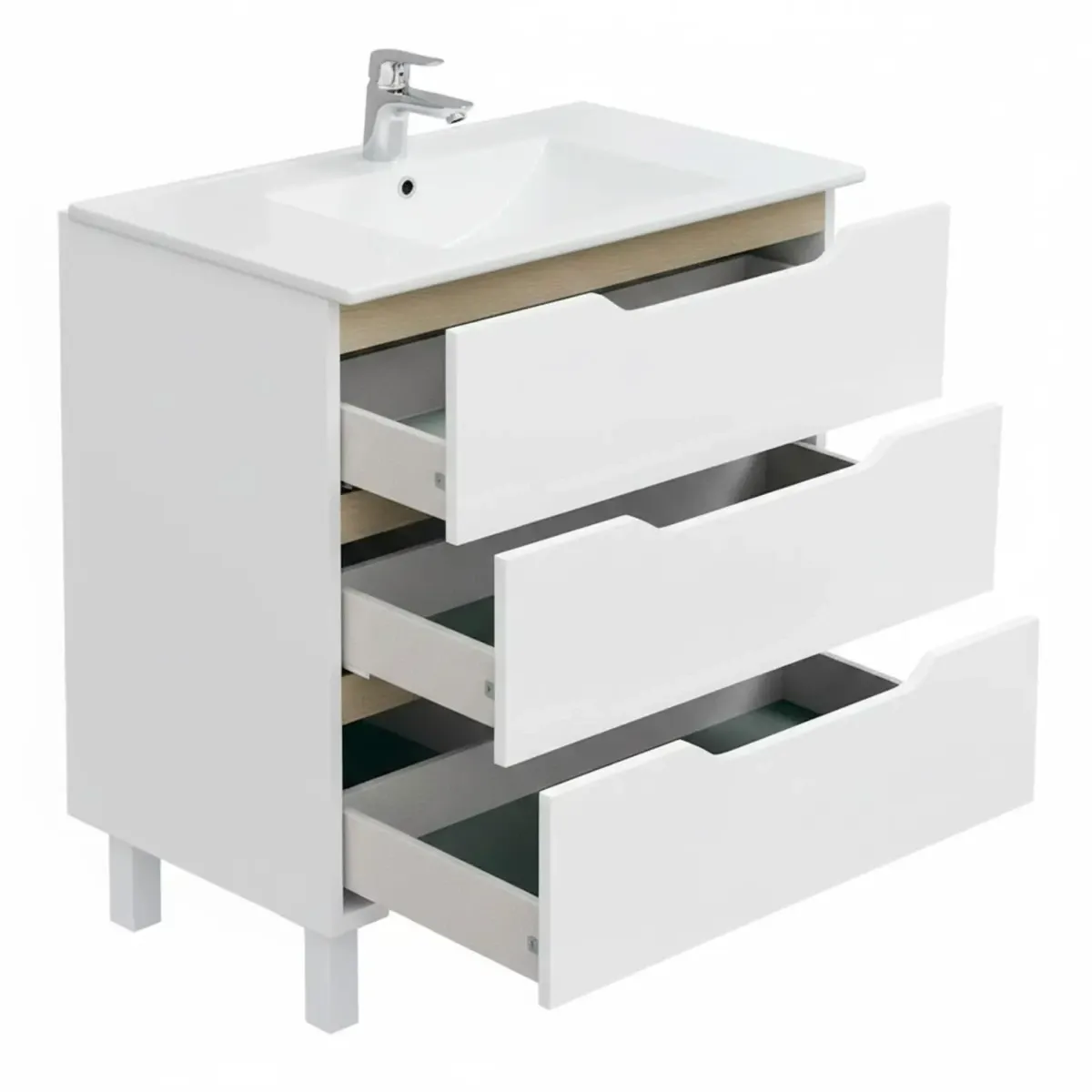 Mobile Bagno A Terra Con 3 Cassettoni Soft Close E Lavabo In Ceramica Monoforo Con Troppopieno Incluso Mobiletto Design Moderno Ed Elegante Salvaspazio 80 x 45 x 86 Cm